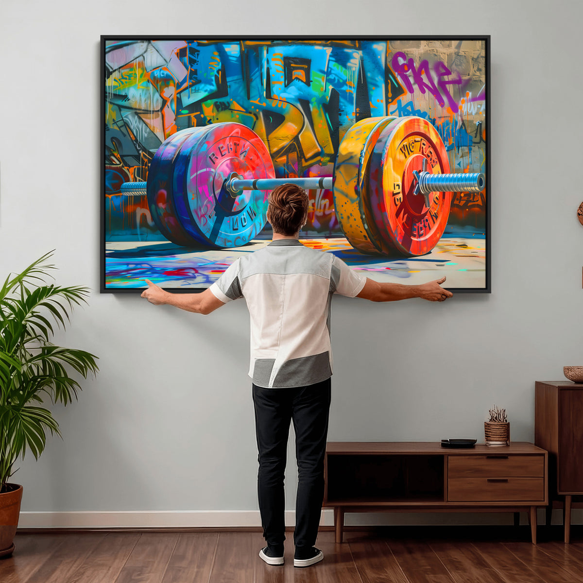 70871-MGV-CV-36X24 - Fitness Gym Barbell Graffiti Wall Art Canvas Print