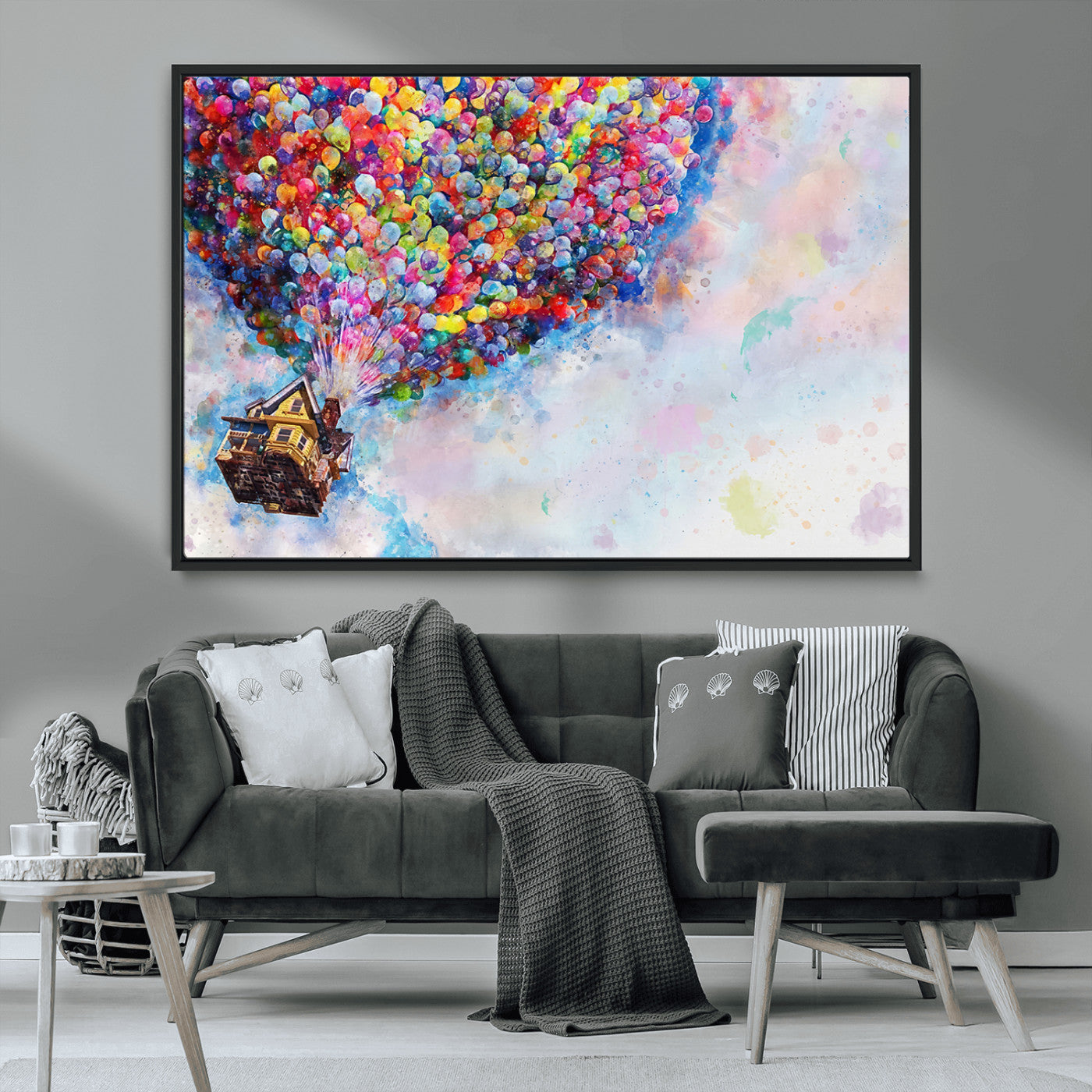 MGV-FC-36X24 - Don't Look Up Movie Canvas Wall Art - Vibrant Floating House and Balloons Scene, Tribute to Iconic