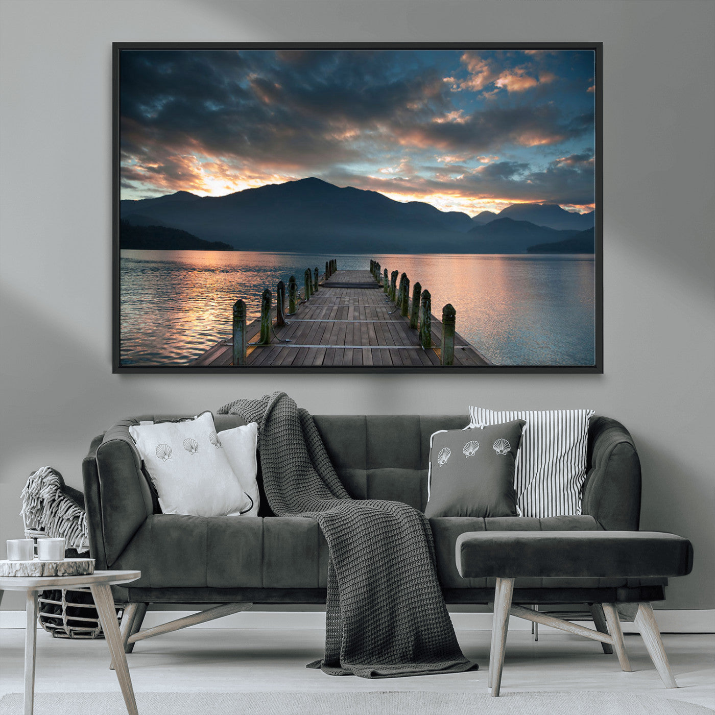 MGV-FC-36X24 - Mountain Lake Wood Pier Canvas Wall Art Nature Lake Print