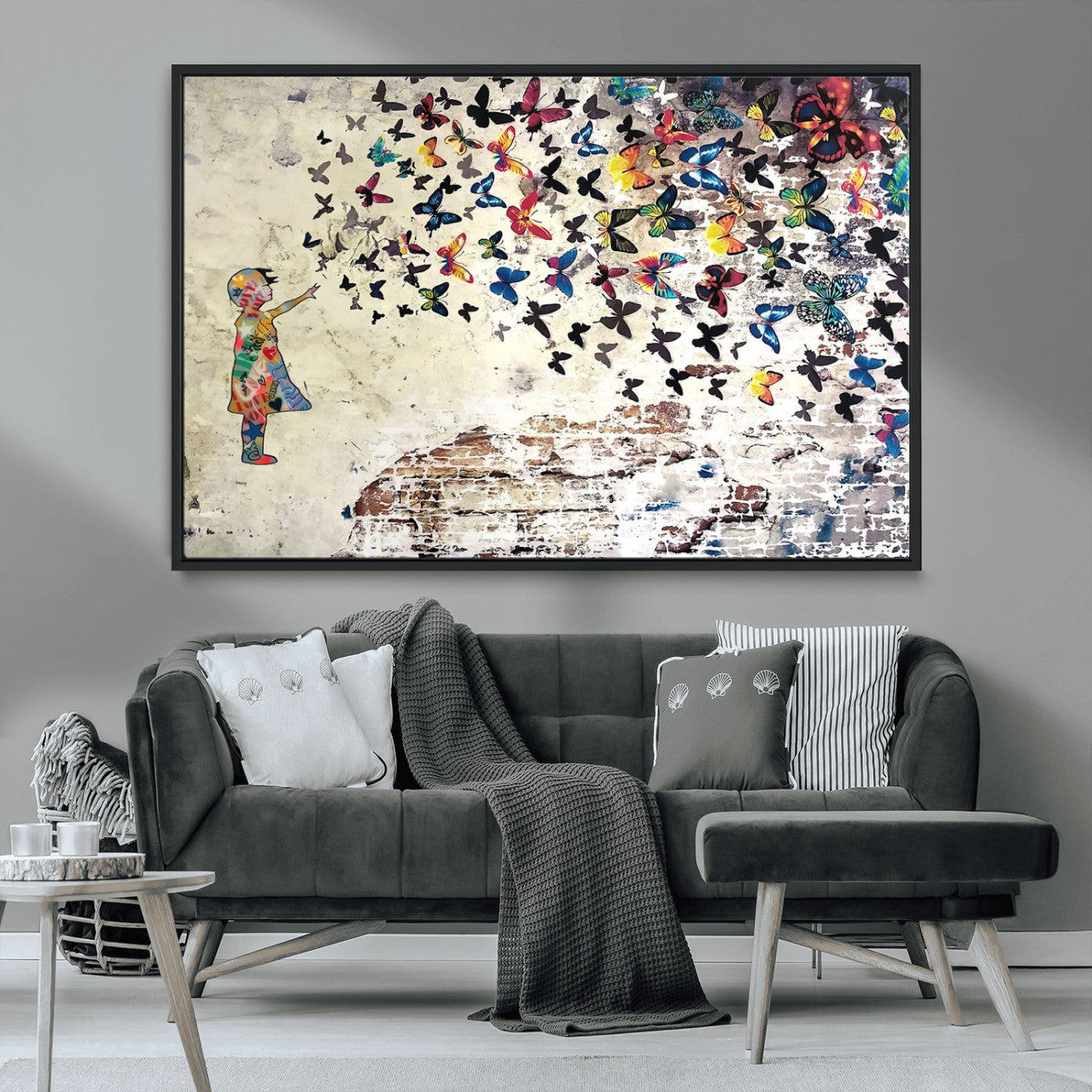 MGV-FC-36X24 - Banksy Wall Art - Banksy Girl Butterfly Graffiti Wall Art Canvas Print - Butterfly Girl and Freedom Flight - Vibrant Street Art Print