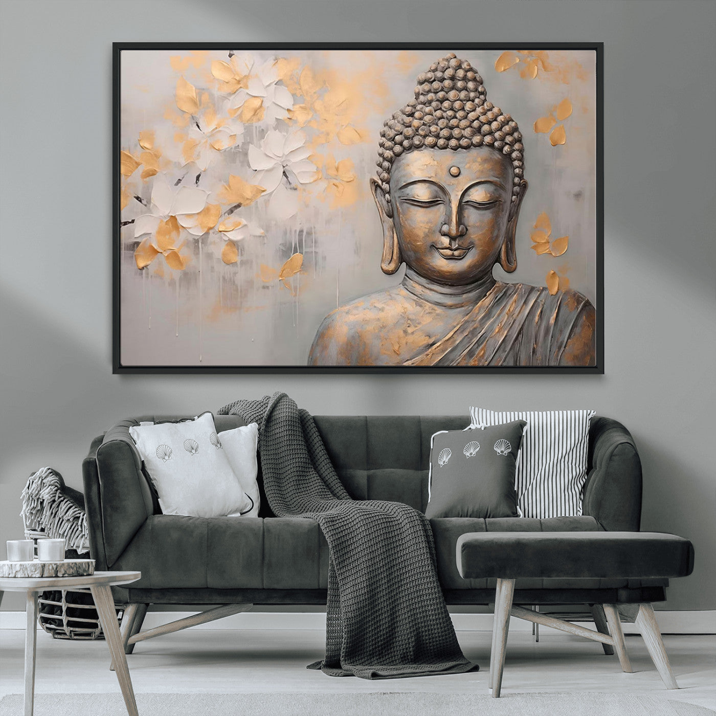 MGV-FC-36X24 - Abstract Buddha Statue Wall Art Canvas Print - Modern Meditation Decor for Living Room, Office, Yoga Studio Decor