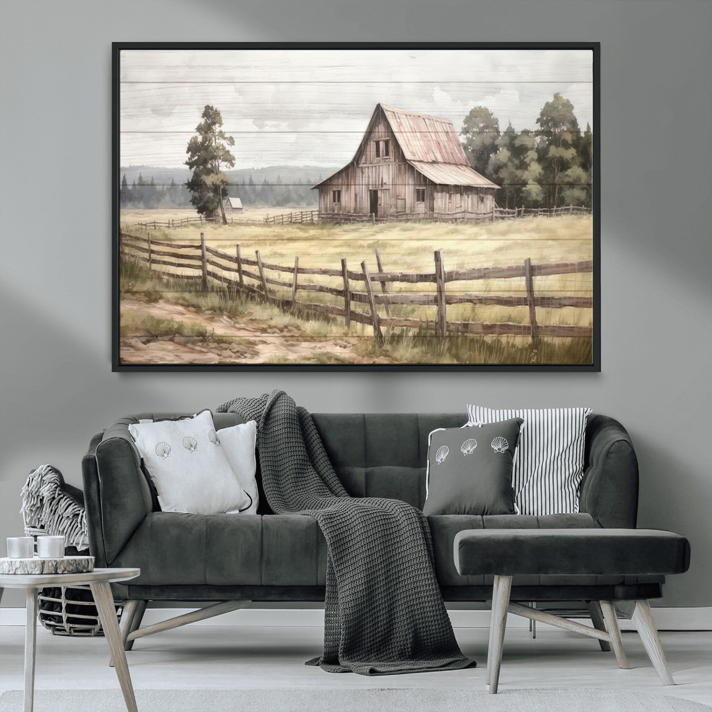 MGV-FC-36X24 - Rustic Farmhouse Barn Wall Art | 3-Panel Framed Gallery Wrap Giclee Canvas Print for Living Room, Farmhouse, or Office | Country Landscape Wall Art