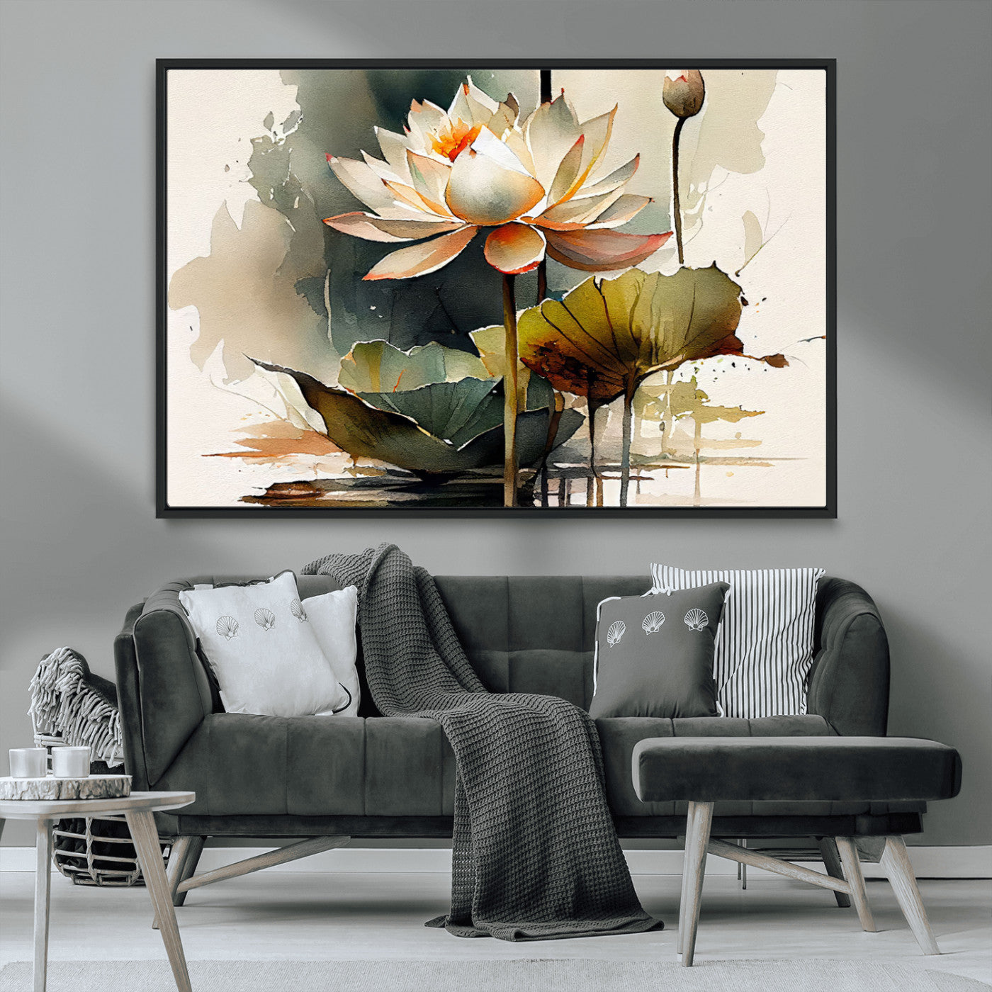 MGV-FC-36X24 - Lotus Flower Watercolor Canvas Print – A Symbol of Serenity and Growth, Captured in Soft Watercolors – Contemporary Wall Art for Tranquil Spaces
