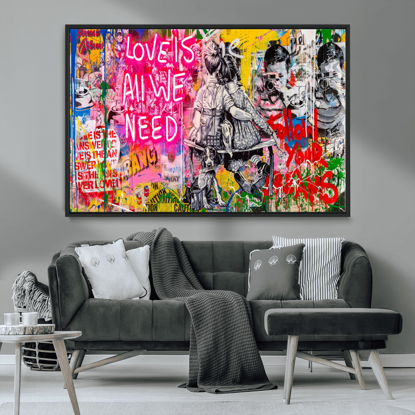 MGV-FC-36X24 - Follow Your Dreams & Love is All We Need Graffiti Street Art Triptych | 3-Panel Colorful Urban Wall Art for Living Room, Office, Loft Graffiti Wall Art Print