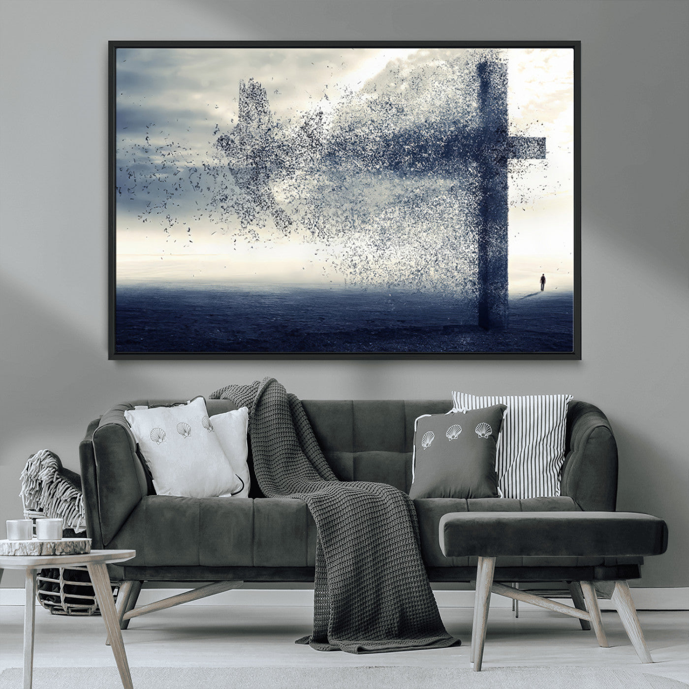 MGV-FC-36X24 - Jesus and the Fading Cross Wall Art Print – Symbol of Faith, Christian Wall Art Canvas Print, Framed and Ready to Hang