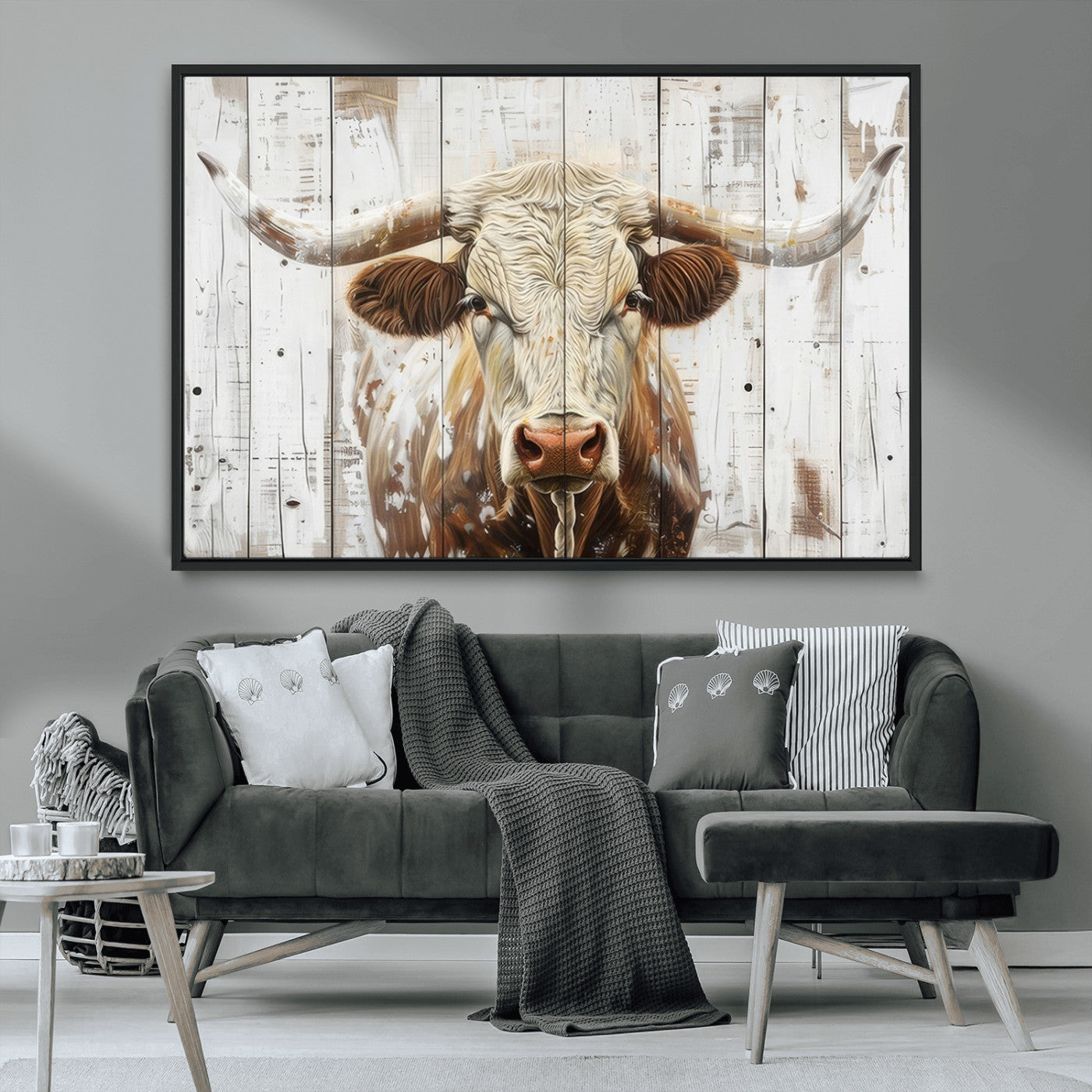 -Rustic Longhorn Bull Wall Art Canvas Set – Western-Inspired Farmhouse Décor - Ready to Hang