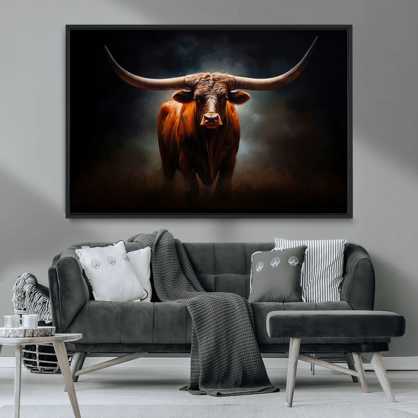 MGV-FC-36X24 - Abstract Texas Longhorn Wall Art Print | 3-Panel Large Texas Longhorn Canvas Print for Living Room, Office  Farmhouse Decor | Framed Longhorn Wall Art