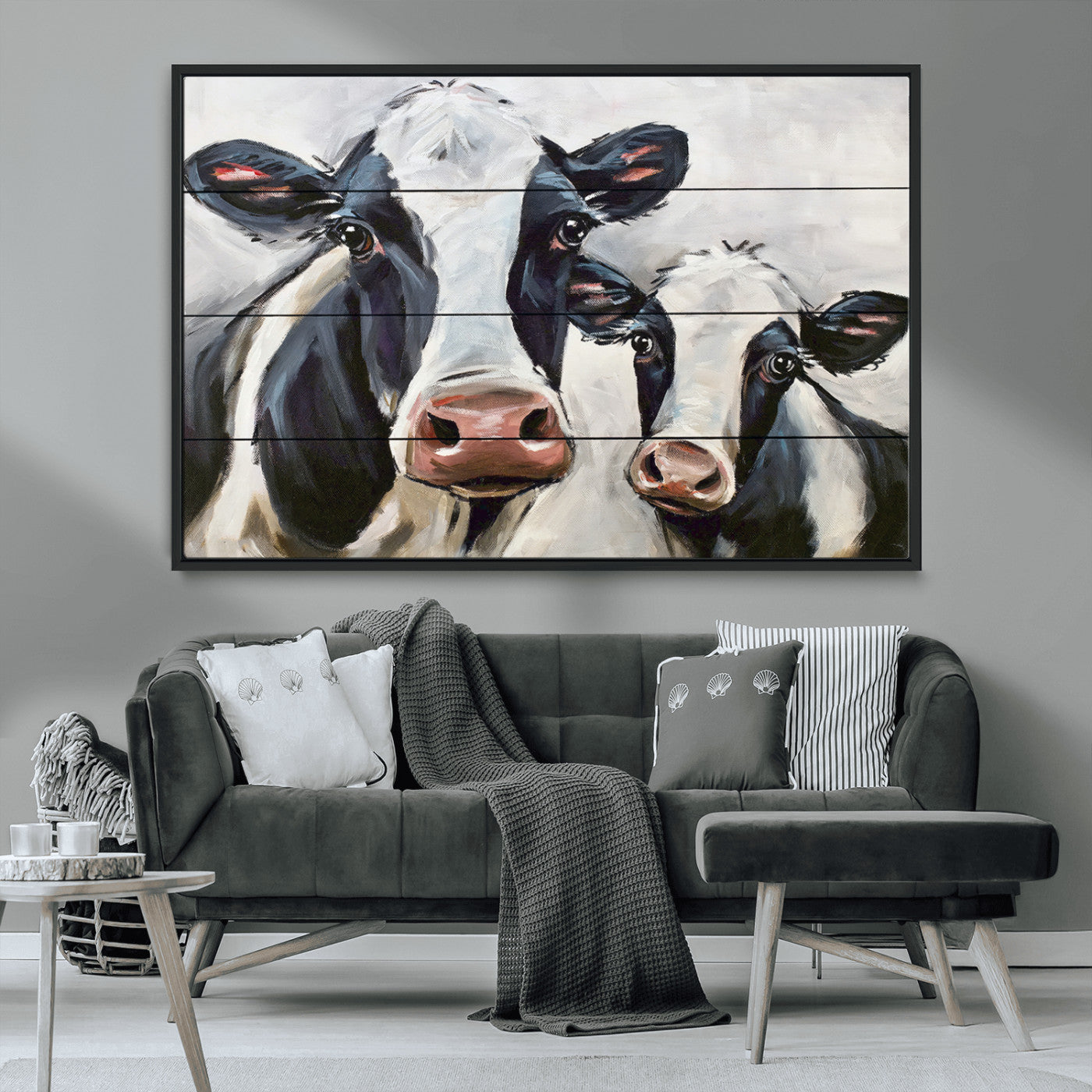 -Vintage Baby and Mom Cattle Wall Art Canvas Print