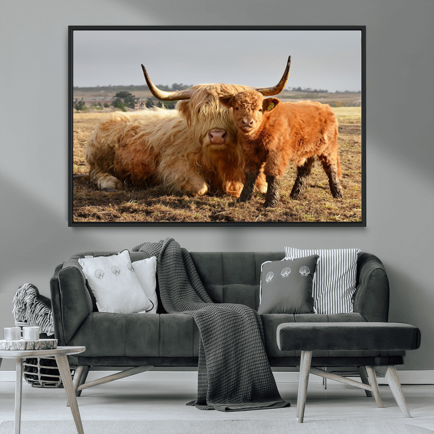 MGV-FC-36X24 - Highland Cow Canvas Wall Art Animal Print for Farm House Decor