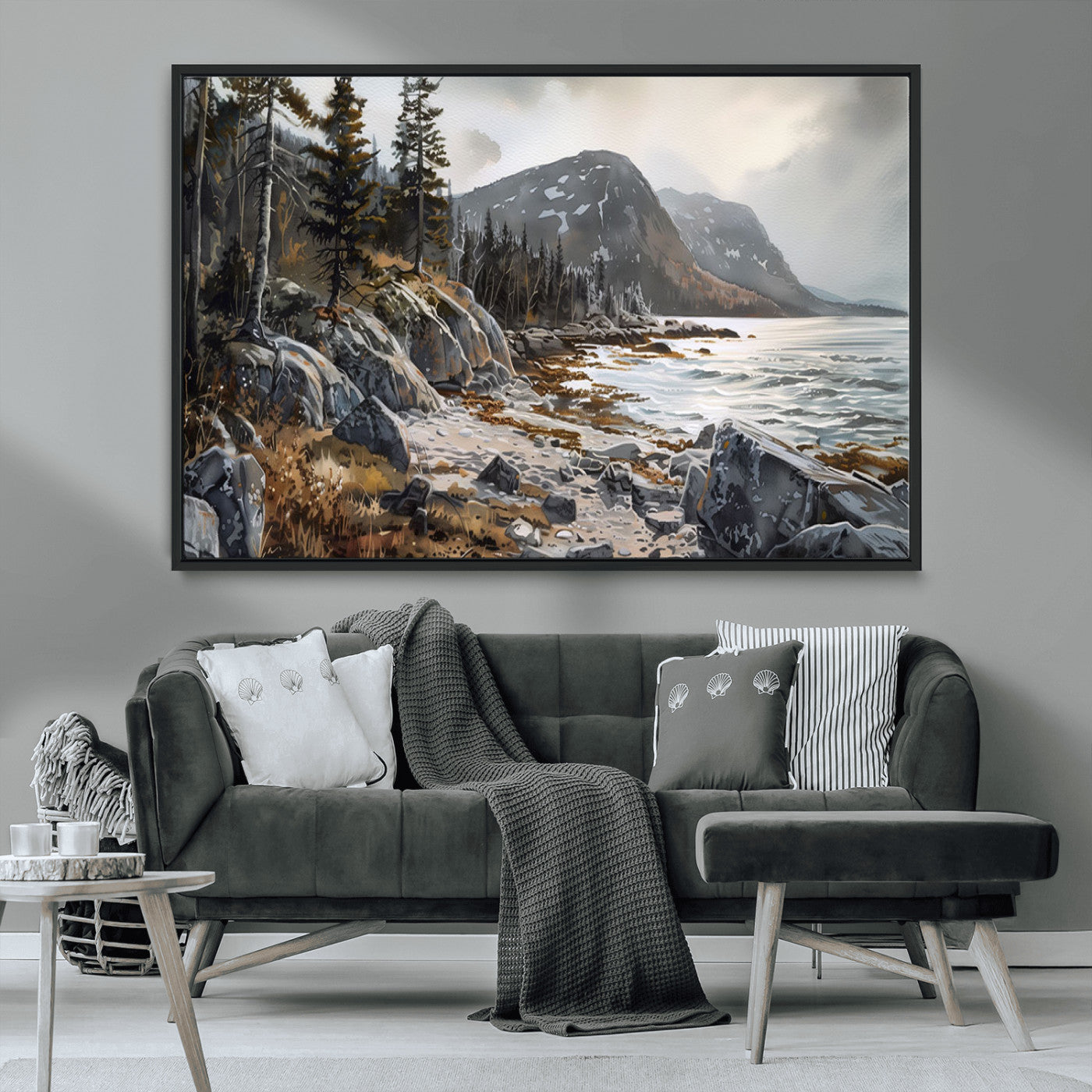 -Serene Coastal View of Acadia National Park - Stunning 3-Panel Wall Art Canvas Print, Framed, Ready
