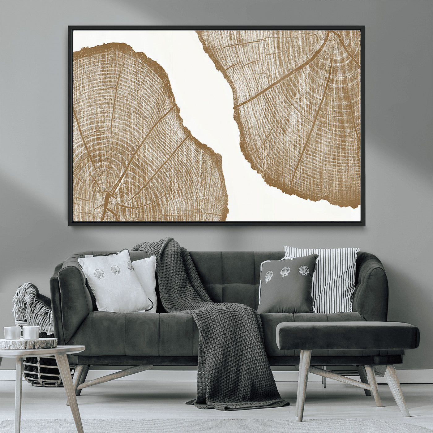 -Rustic Brown Tree Ring Wall Art Canvas Print – Framed and Ready to Hang – Elegant Nature-Inspired