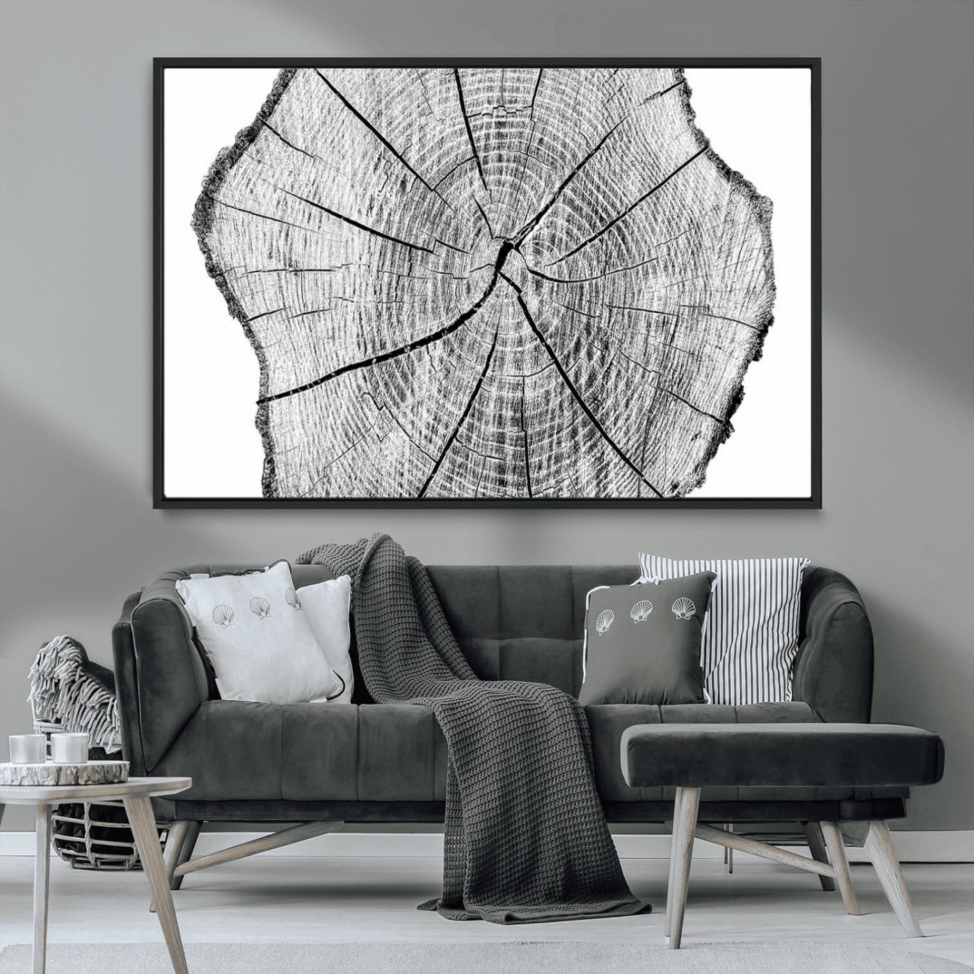 -Rustic Tree Ring Wall Art Canvas Print – Framed and Ready to Hang – Perfect for Nature-Inspired and