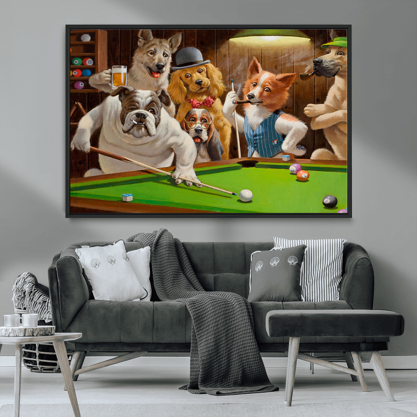 MGV-FC-36X24 - Dogs Playing Pool Canvas Wall Art Funny Gifts Dog Print