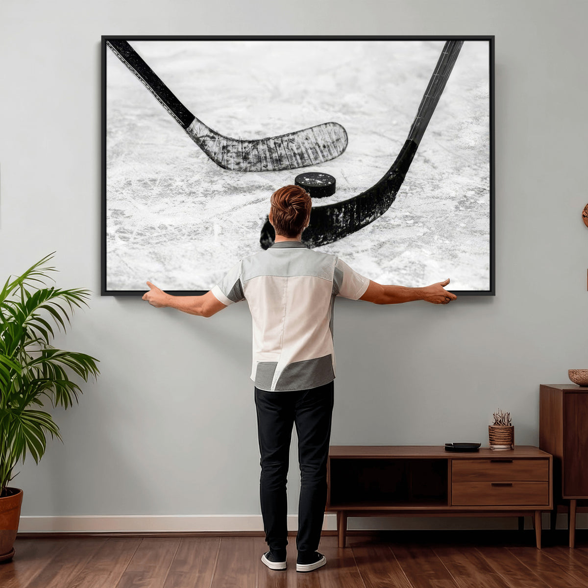 82900-MGV-CV-36X24 - Winter Ice Hockey Sport Canvas Wall Art Print, Hockey Wall Decor