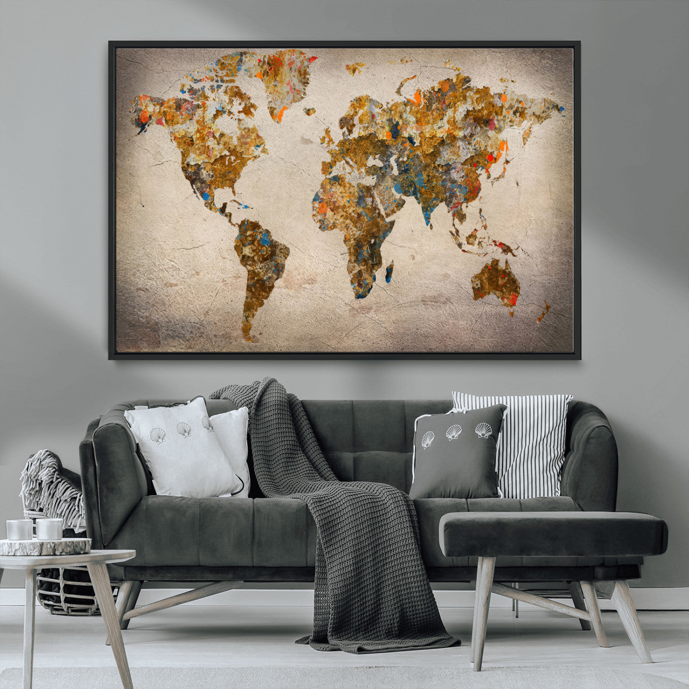 MGV-FC-36X24 - Push Pin World Map Canvas Print – Framed Wall Art for Couples to Track Their Travels – Anniversary