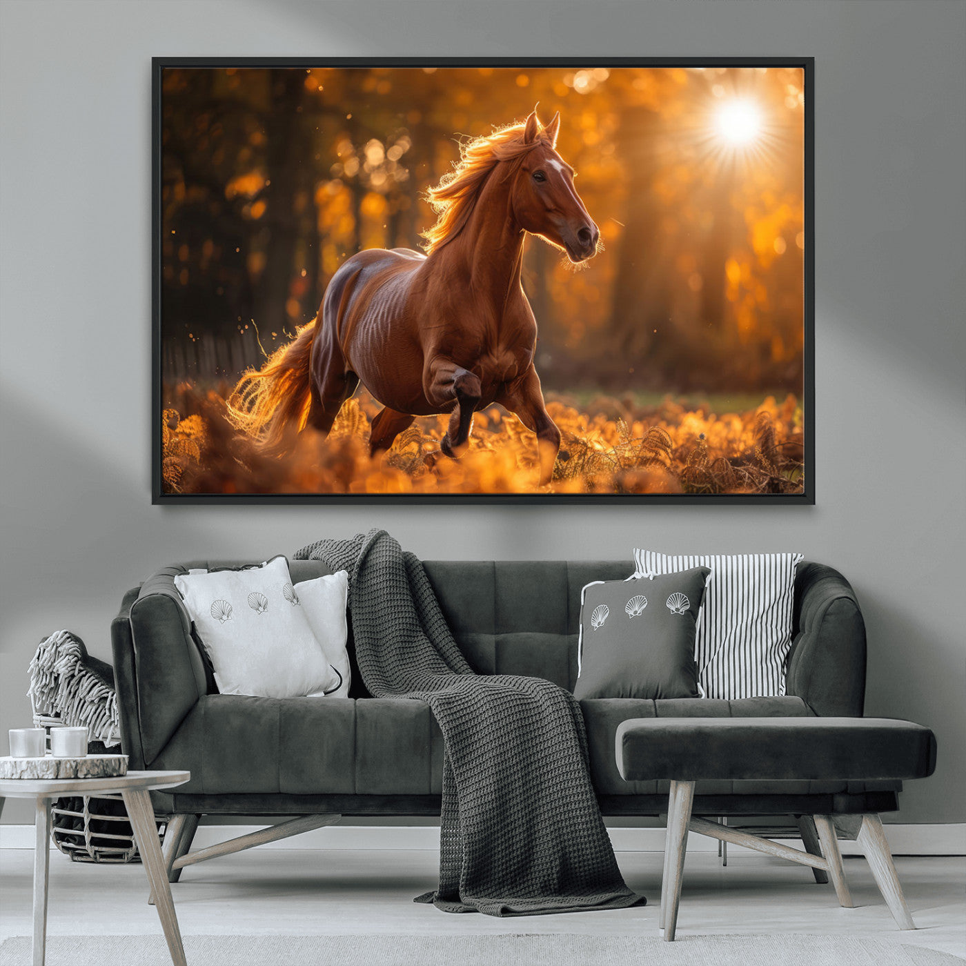 -Running Horse Sunset Forest Wall Art Canvas Print