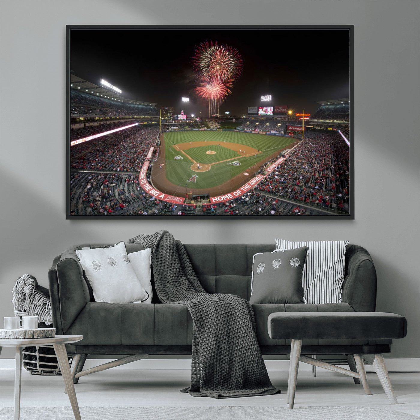 MGV-FC-36X24 - Fireworks at Angel Stadium – Los Angeles Angels Night Game Canvas Print, Framed, Ready to Hang