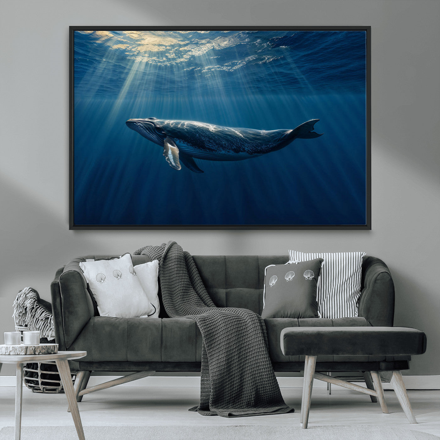 -Whale under Ocean Wall Art Canvas Print