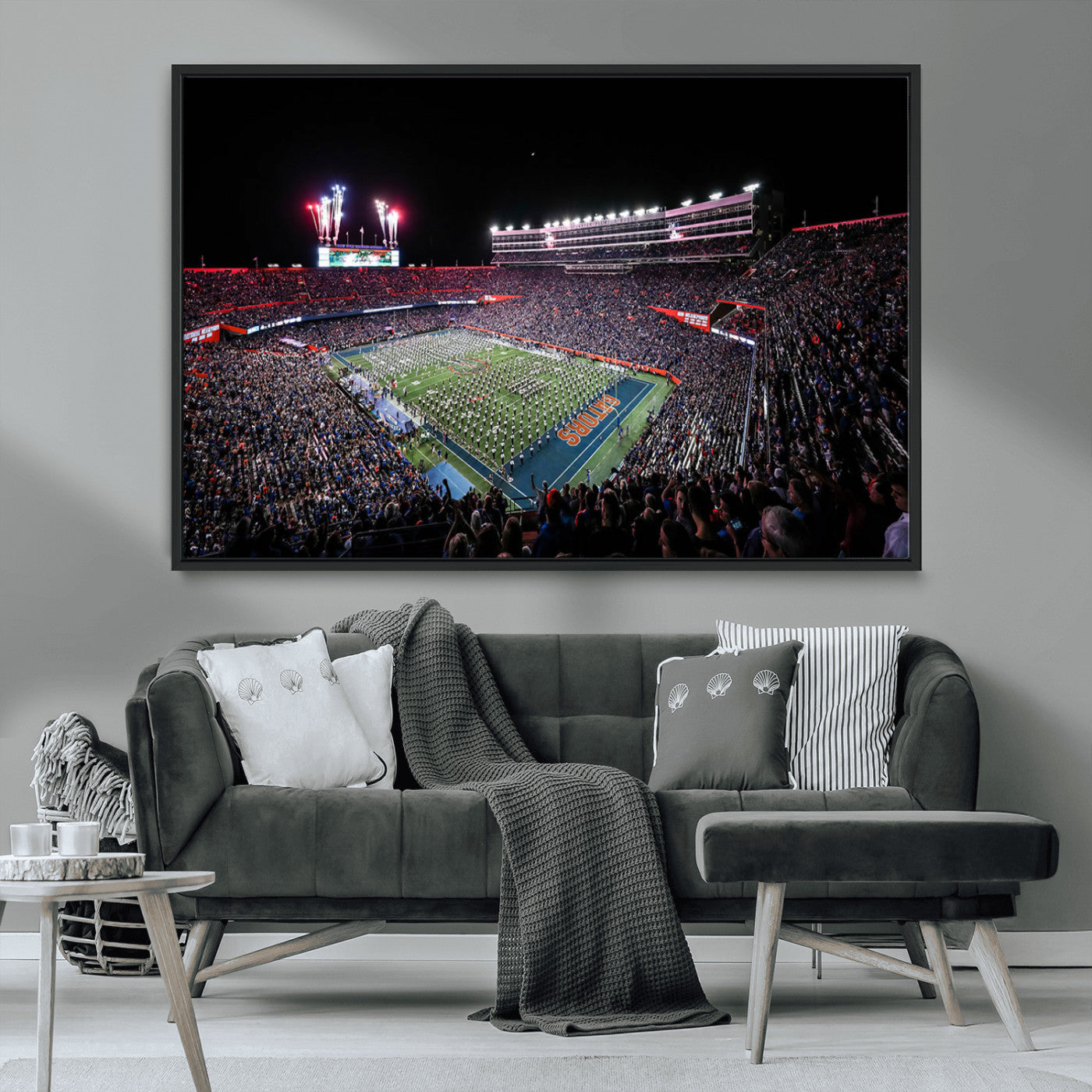 MGV-FC-36X24 - Ben Hill Griffin Stadium Night Game Triple Canvas Wall Art - Florida Gators Football Match