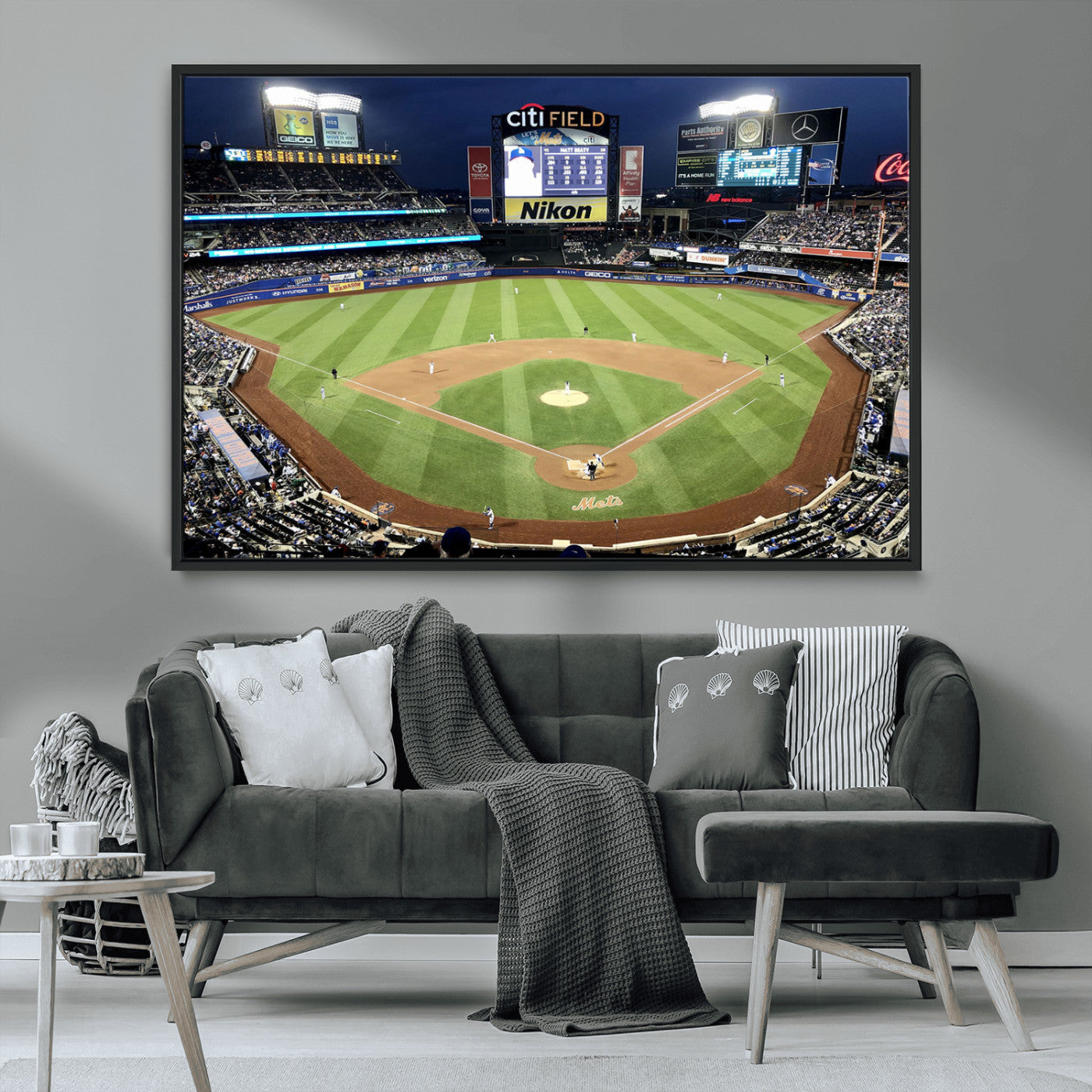 MGV-FC-36X24 - Citi Field Wall Art Print | 3-Panel New York Mets Baseball Stadium Canvas Print | Framed Sports Decor for Living Room, Man Cave, or Office Decor