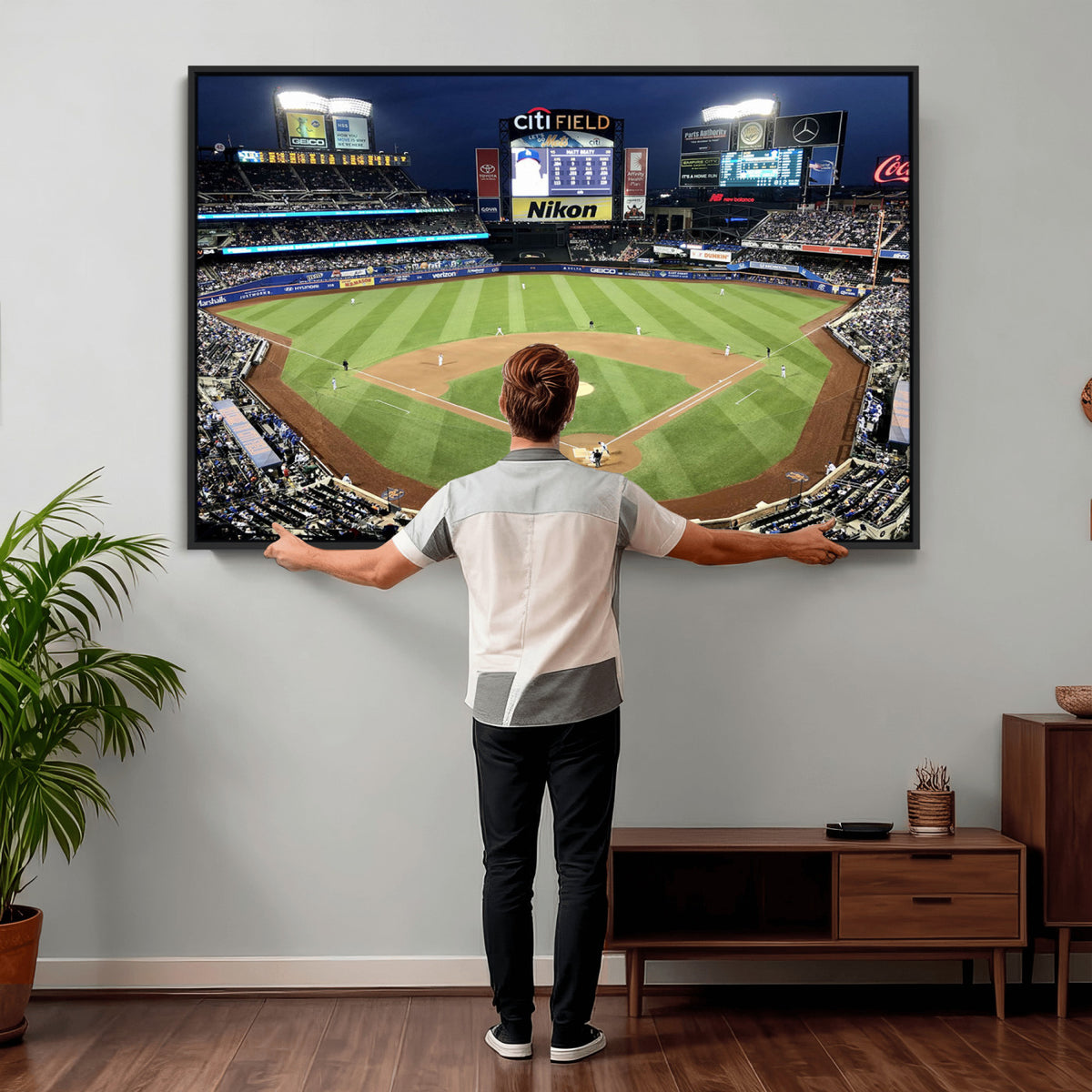 87666-MGV-CV-36X24 - Citi Field Wall Art Print | 3-Panel New York Mets Baseball Stadium Canvas Print | Framed Sports