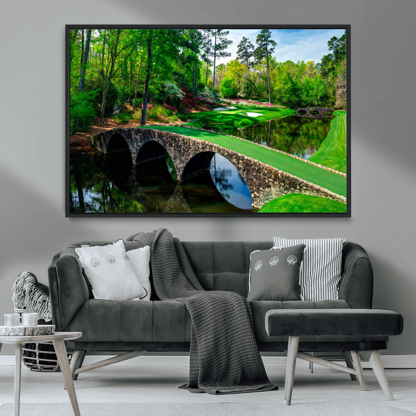 MGV-FC-36X24 - Augusta National Golf Club Wall Art - Panoramic Bridge & Lush Greenery – Premium Framed, Ready-to-Hang Triptych Canvas