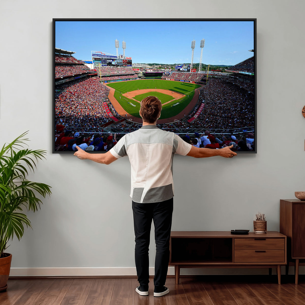 90998-MGV-CV-36X24 - Cincinnati Reds Baseball Canvas Print | Great American Ball Park Stadium Wall Art