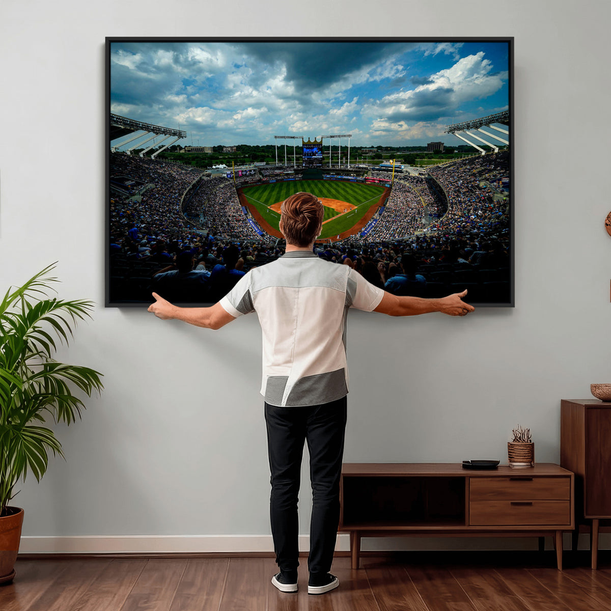 37127-MGV-CV-36X24 - 3-Panel Kauffman Stadium Wall Art Print | Large Kansas City Royals Baseball Canvas