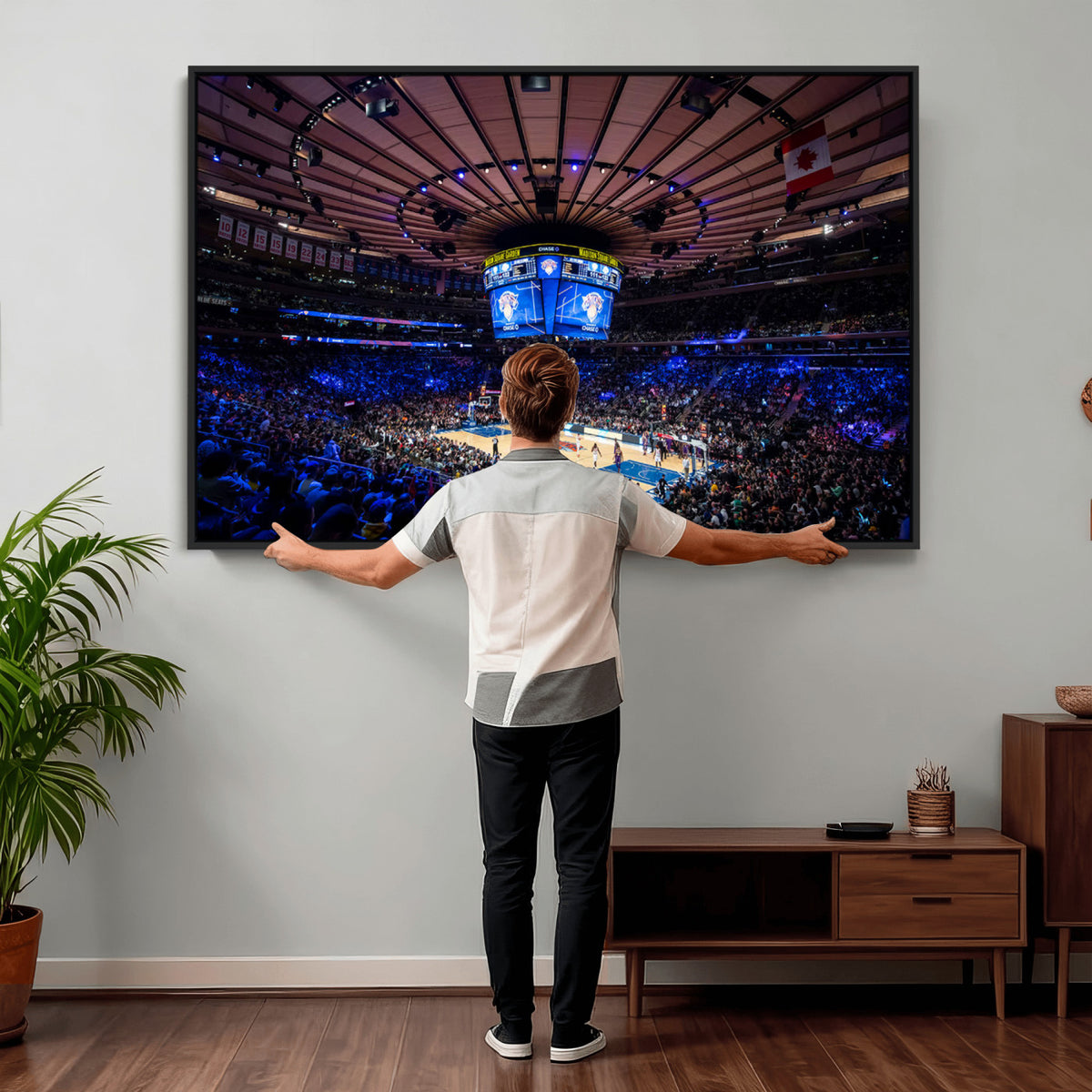 20491-MGV-CV-36X24 - Madison Square Garden Basketball Print Canvas, Basketball Game Triple Canvas Wall Art