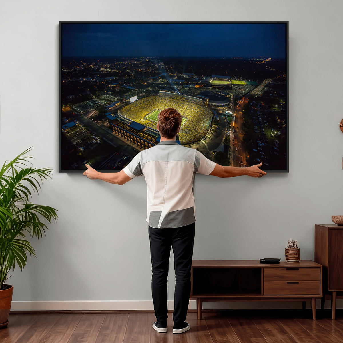 52519-MGV-CV-36X24 - Michigan Wolverines Football Team Print, Michigan Stadium Wall Art Canvas Print
