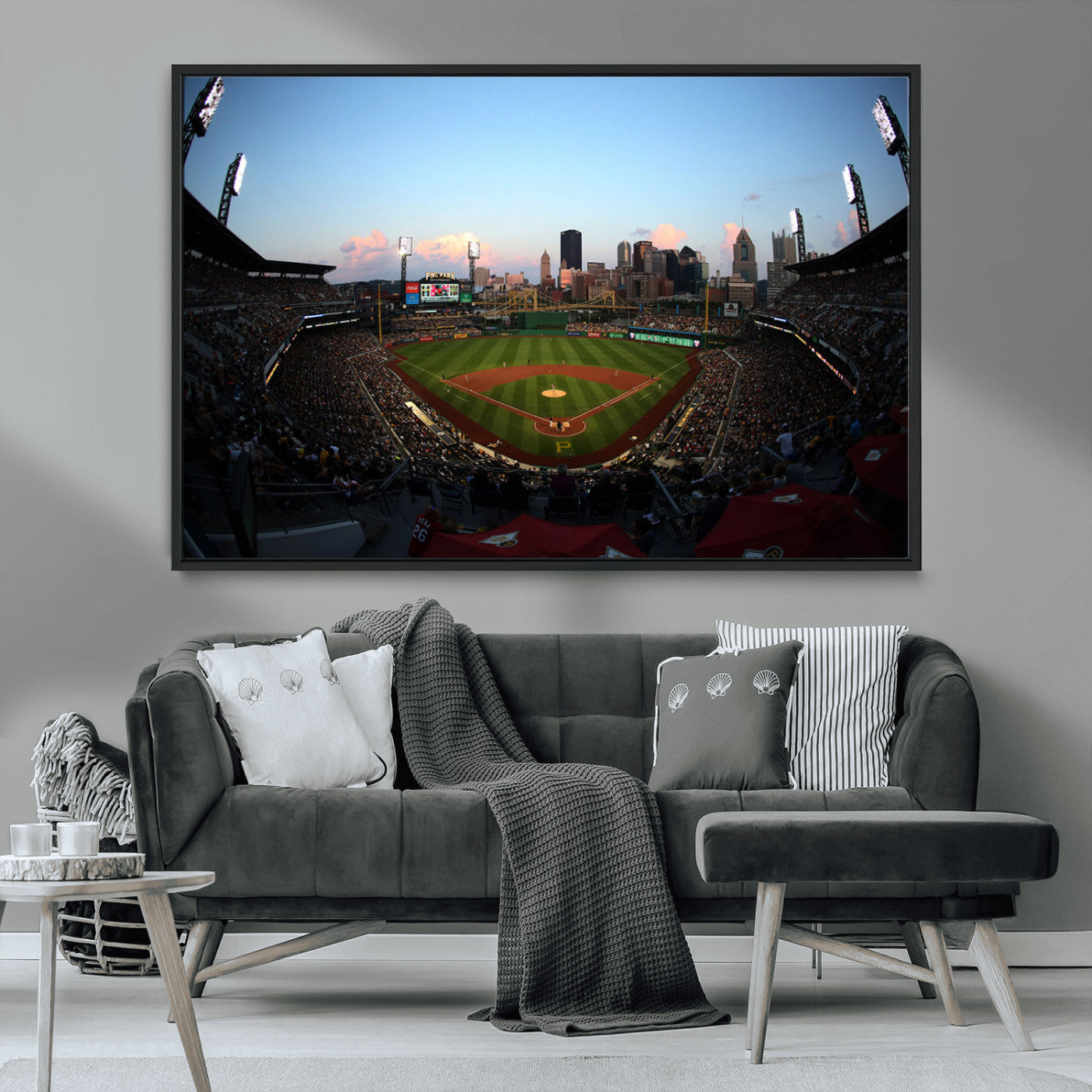 MGV-FC-36X24 - PNC Park Evening Game Triple Canvas Wall Art - Pittsburgh Pirates MLB Match - PNC Park Stadium Wall Art Canvas Print