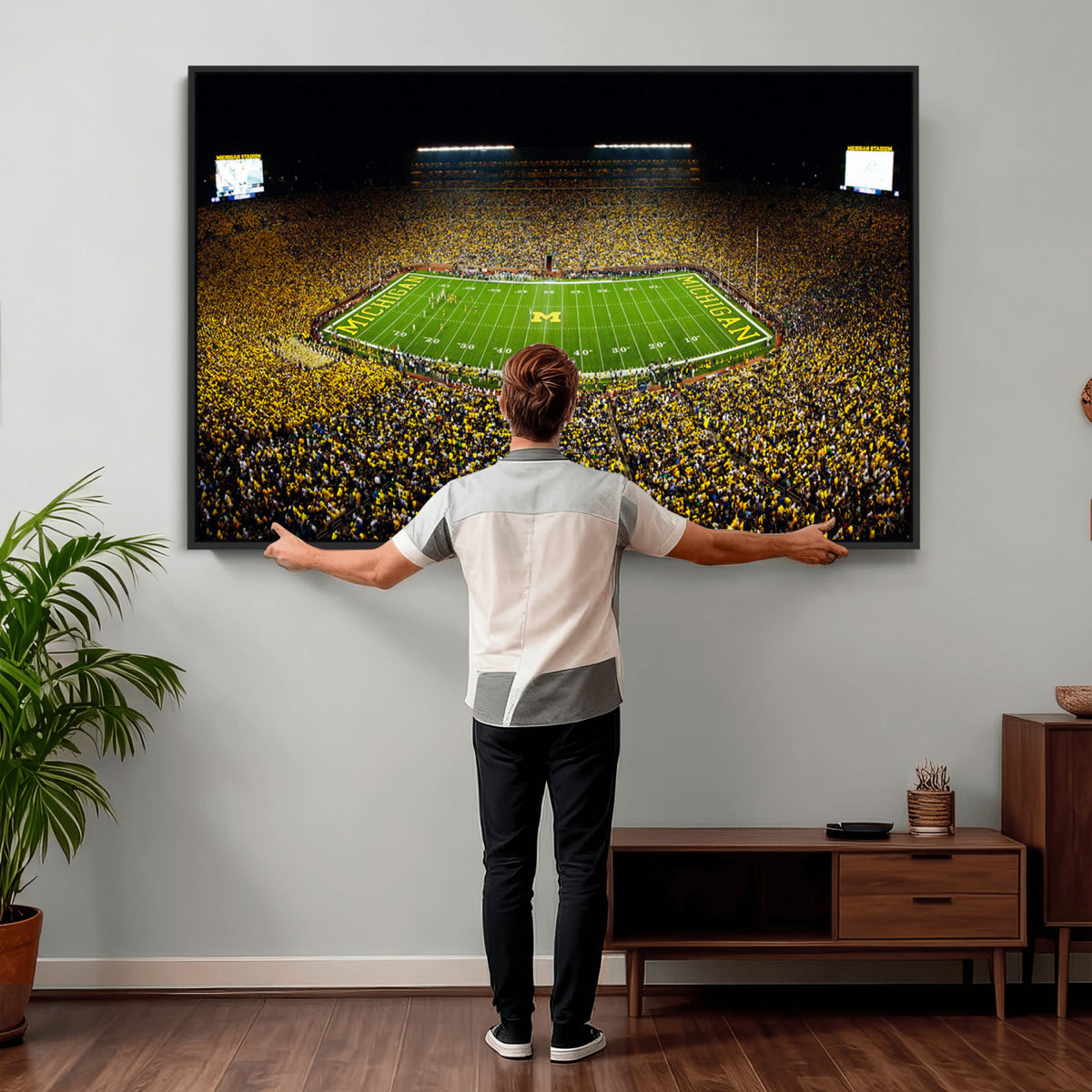 26166-MGV-CV-36X24 - Stadium in Michigan Wall Art Canvas Print, Framed American Football Stadium Art