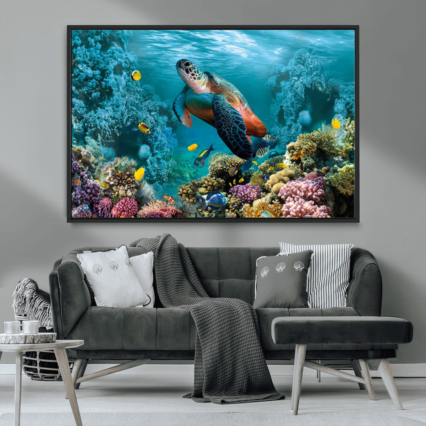 MGV-FC-36X24 - Sea Turtle and Coral Reef Triptych Wall Art – Vibrant Underwater Scene Canvas Set for Ocean Lovers and Coastal Decor – Ready to Hang 3-Panel Artwork