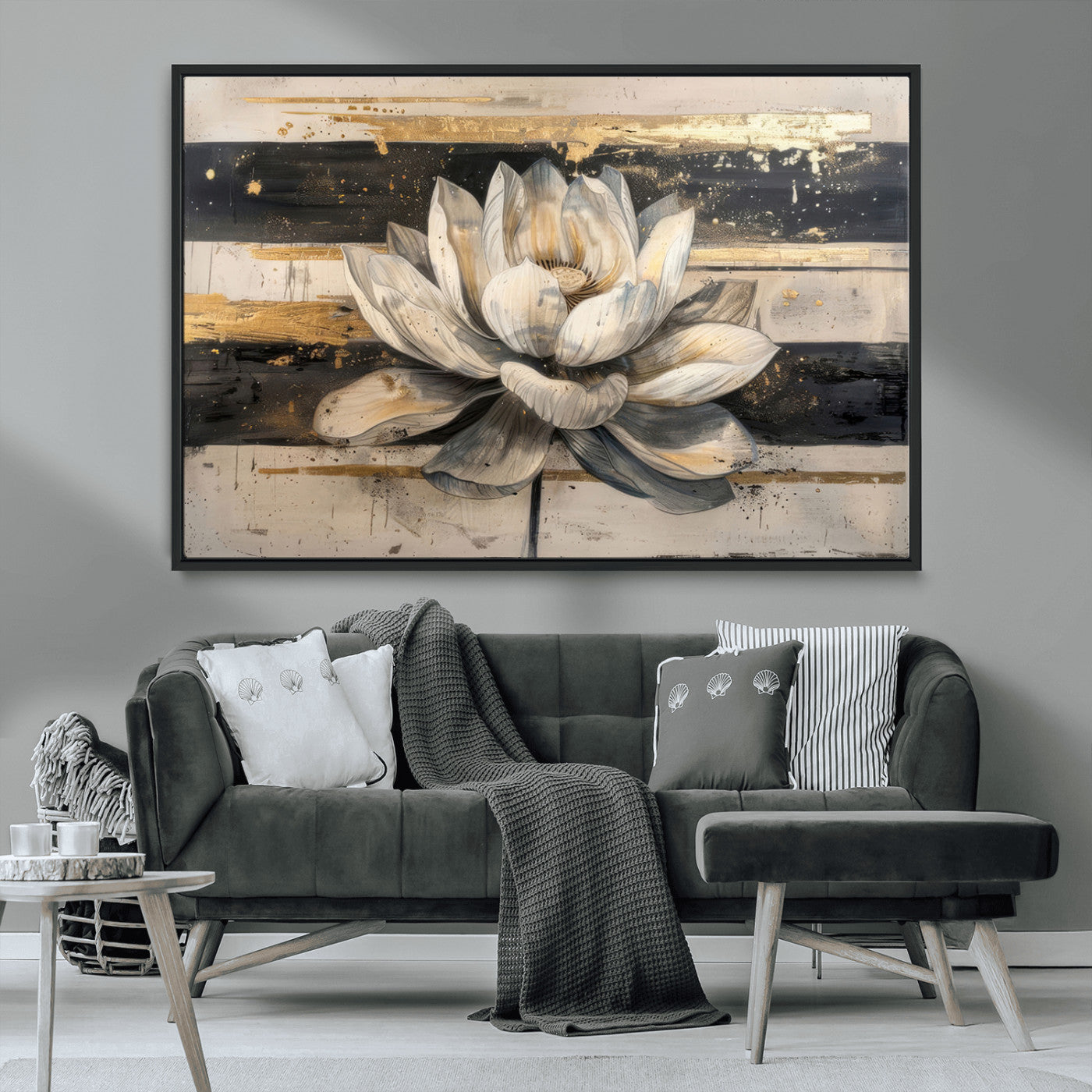 MGV-FC-36X24 - Abstract Lotus Flower Wall Art Canvas Print, Meditation Yoga Room Wall Art