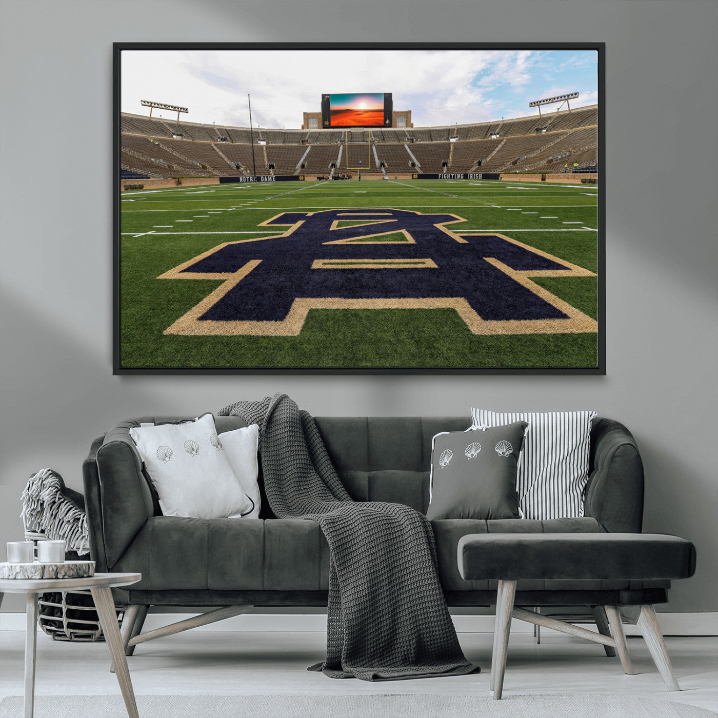MGV-FC-36X24 - Notre Dame Stadium Giclee Canvas Print | Triptych Wall Art Featuring Iconic Notre Dame Football Field | Ready-to-Hang Sports Stadium Decor