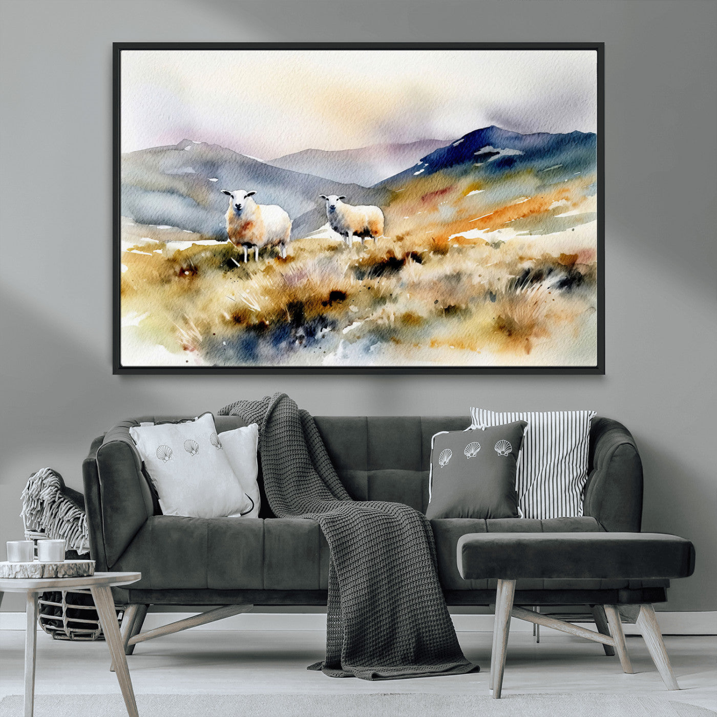 -Watercolor Sheep for Farmhouse Decor Wall Art Canvas Print, Mountain Wall Art Print