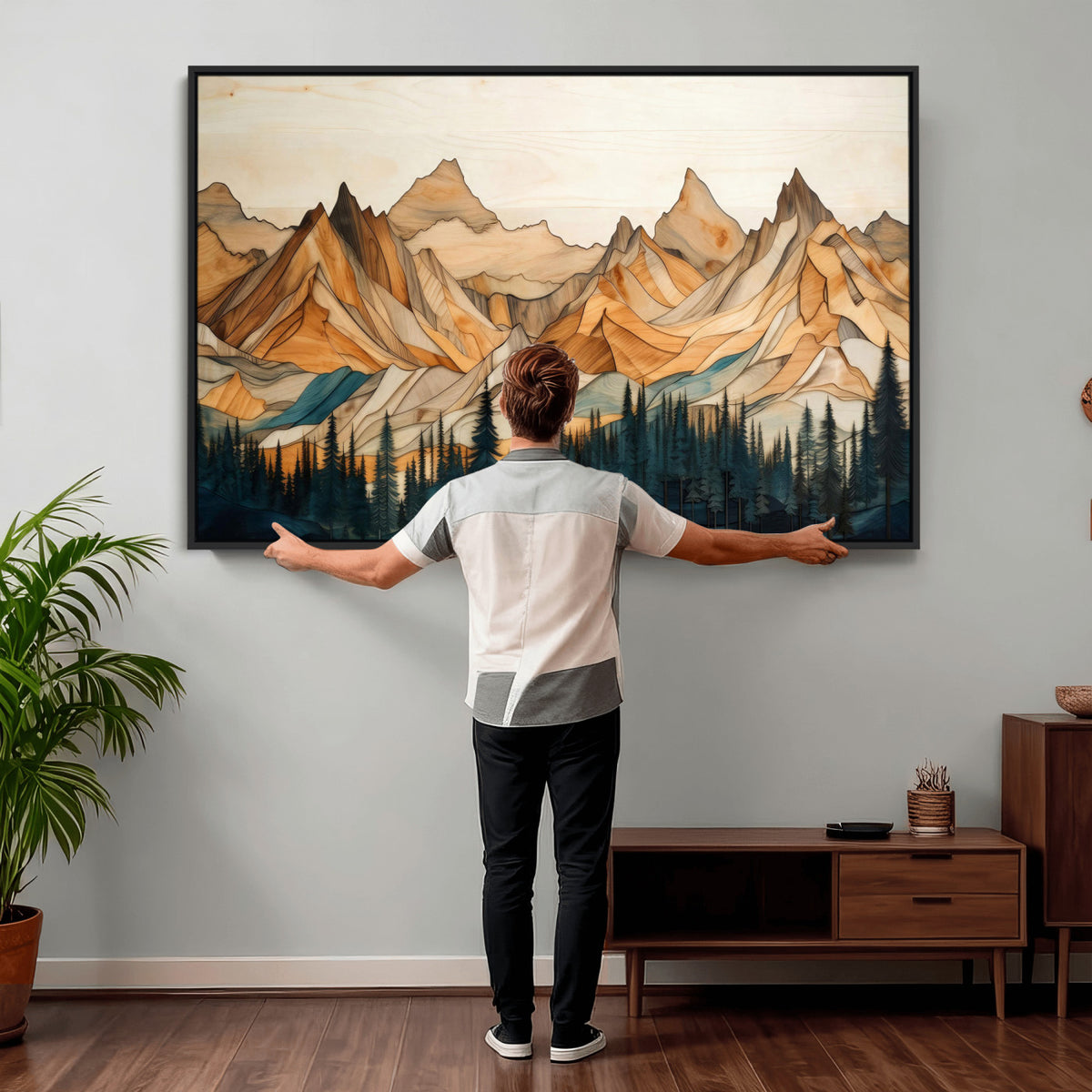 31576-PAN-FL-20X10 - Rustic Wood Mountain Wall Art Print | Triptych Giclee Print Featuring Handcrafted Forest and