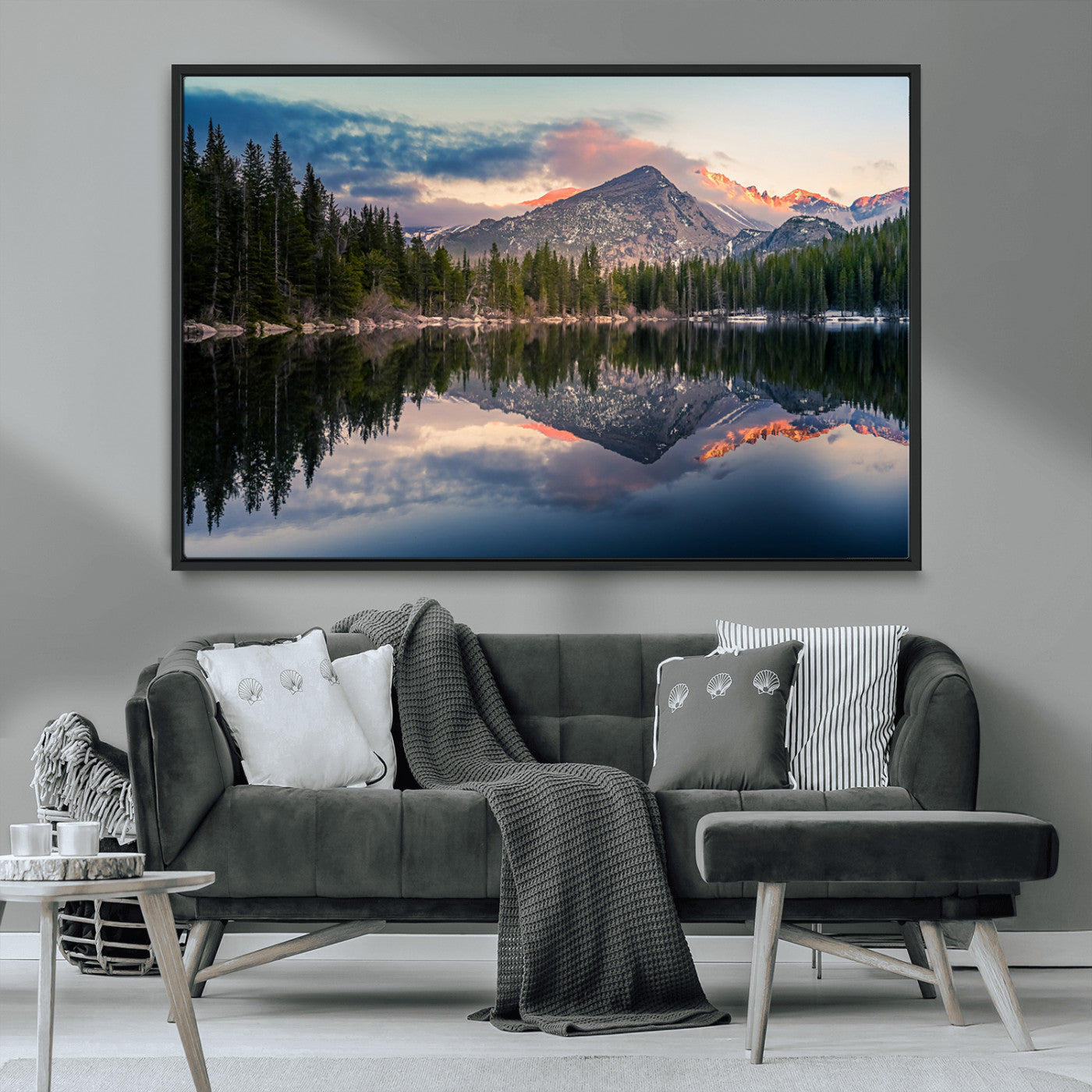 -Bear Lake Reflection at Rocky Mountain National Park Wall Art Canvas Print, Scenic Mountain