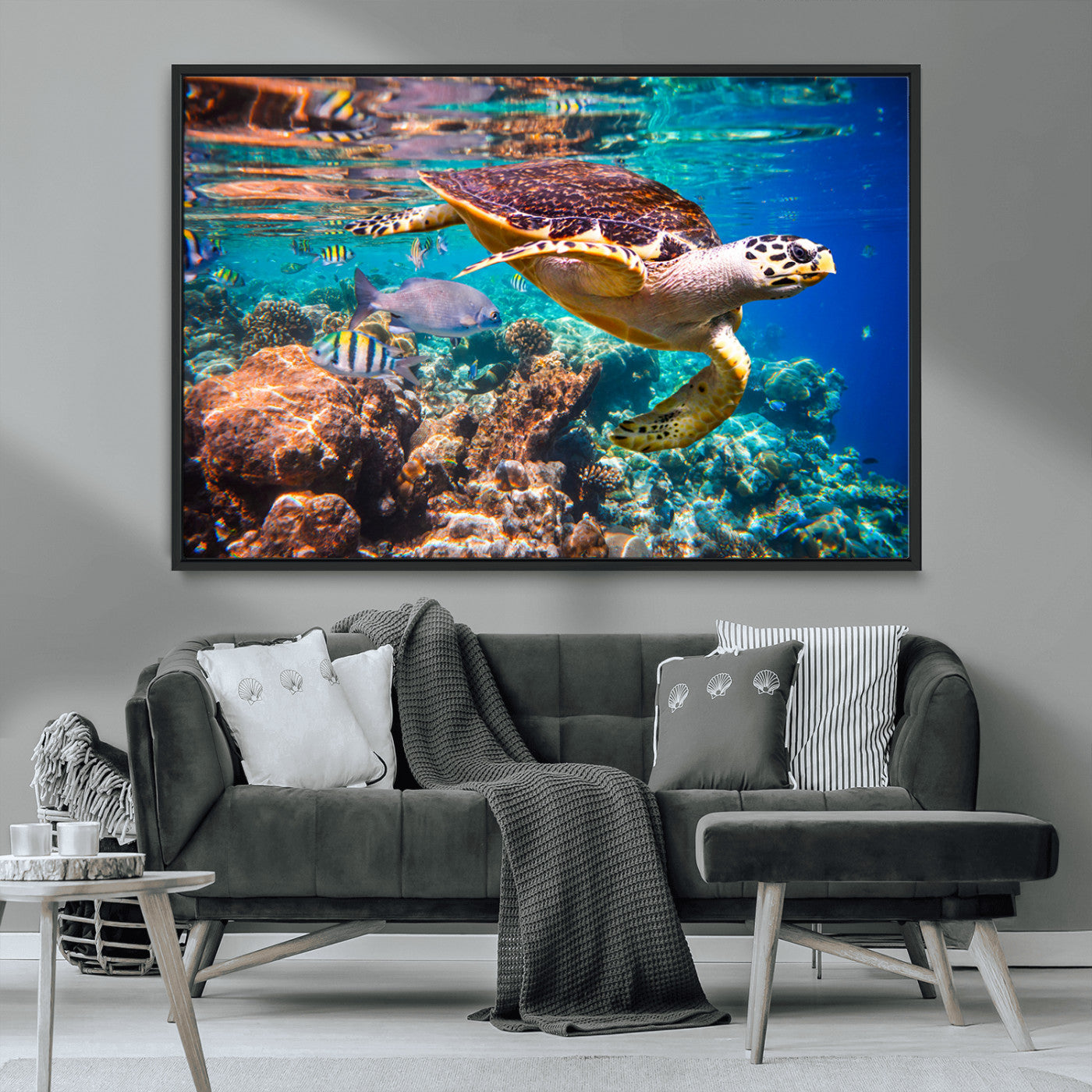MGV-FC-36X24 - Sea Turtle Wall Art Canvas Print – Vibrant Ocean Coral Reef Décor, Ready to Hang