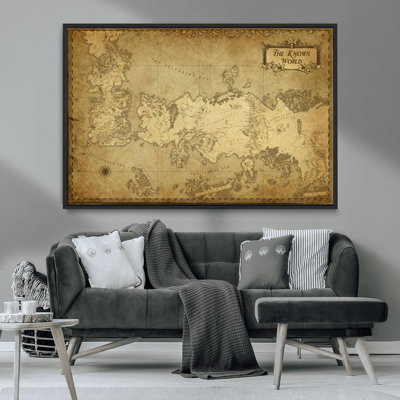 MGV-FC-36X24 - Vintage Game of Thrones Map Wall Art | Westeros and Essos Antique Style Print | The Known World in Triptych Canvas | Giclee Canvas for Fantasy Lovers