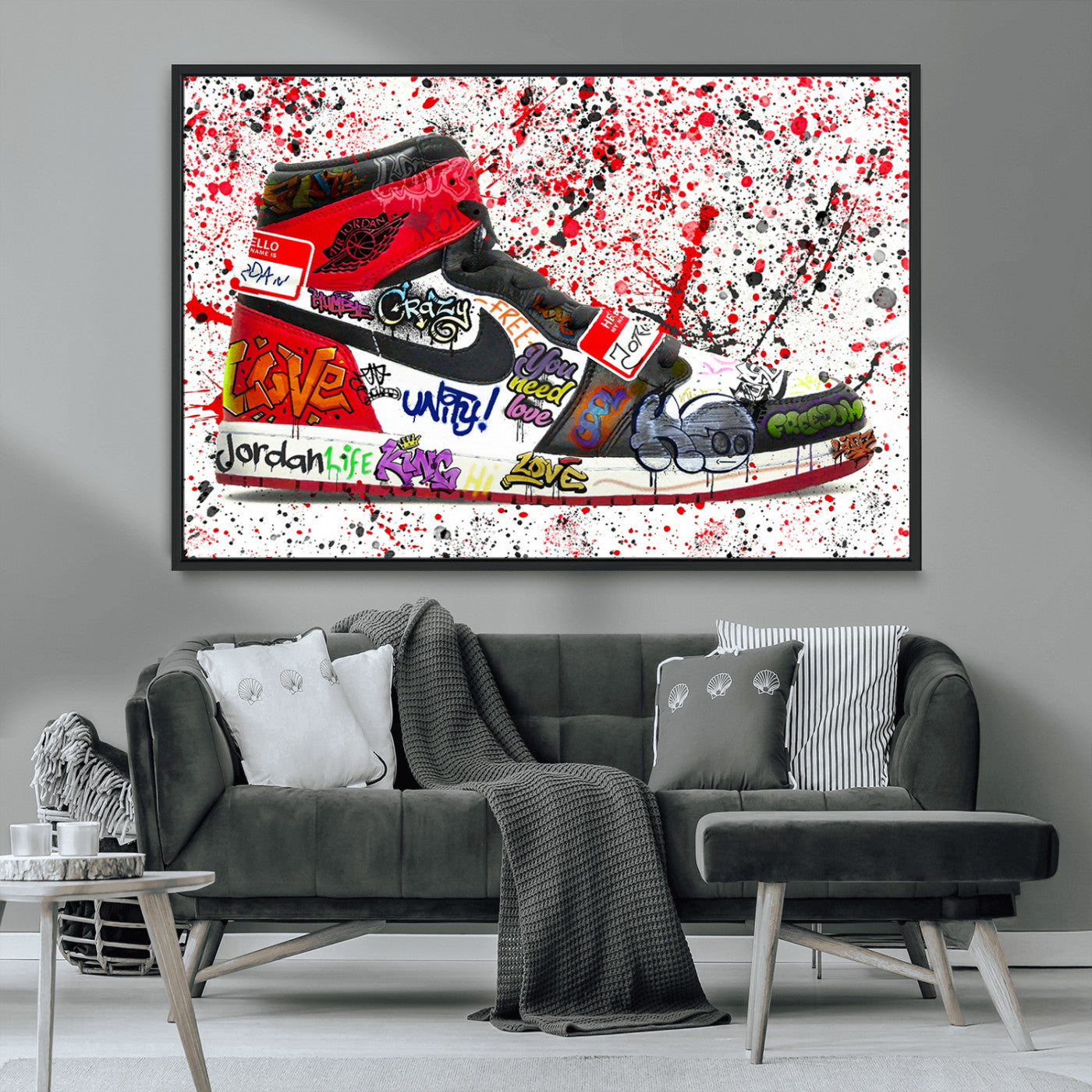 MGV-FC-36X24 - Jordan Shoes Graffiti Wall Art Canvas Print- Jordan Graffiti Canvas Wall Art - Framed Perfect for Sneaker heads and Urban Art Lovers