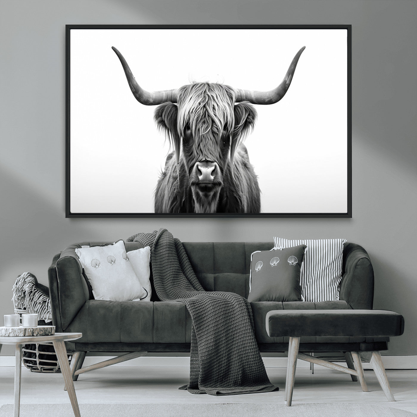 MGV-FC-36X24 - Highland Wall Art Canvas Print – Minimalist Black and White Farmhouse Décor, Ready to Hang