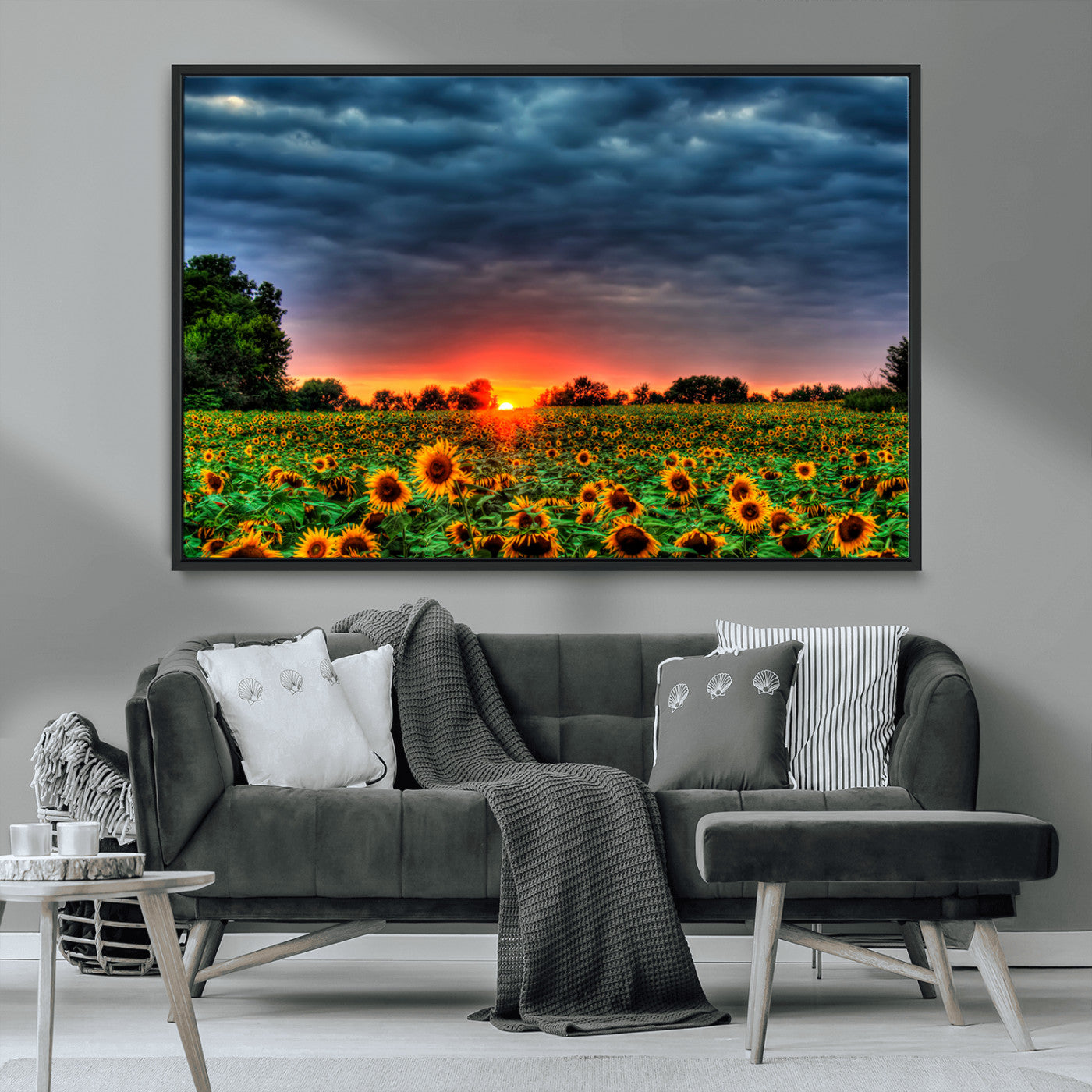 MGV-FC-36X24 - Golden Sunflower Field at Sunset – Breathtaking Sky and Vibrant Flowers, Ready to Hang Wall Art