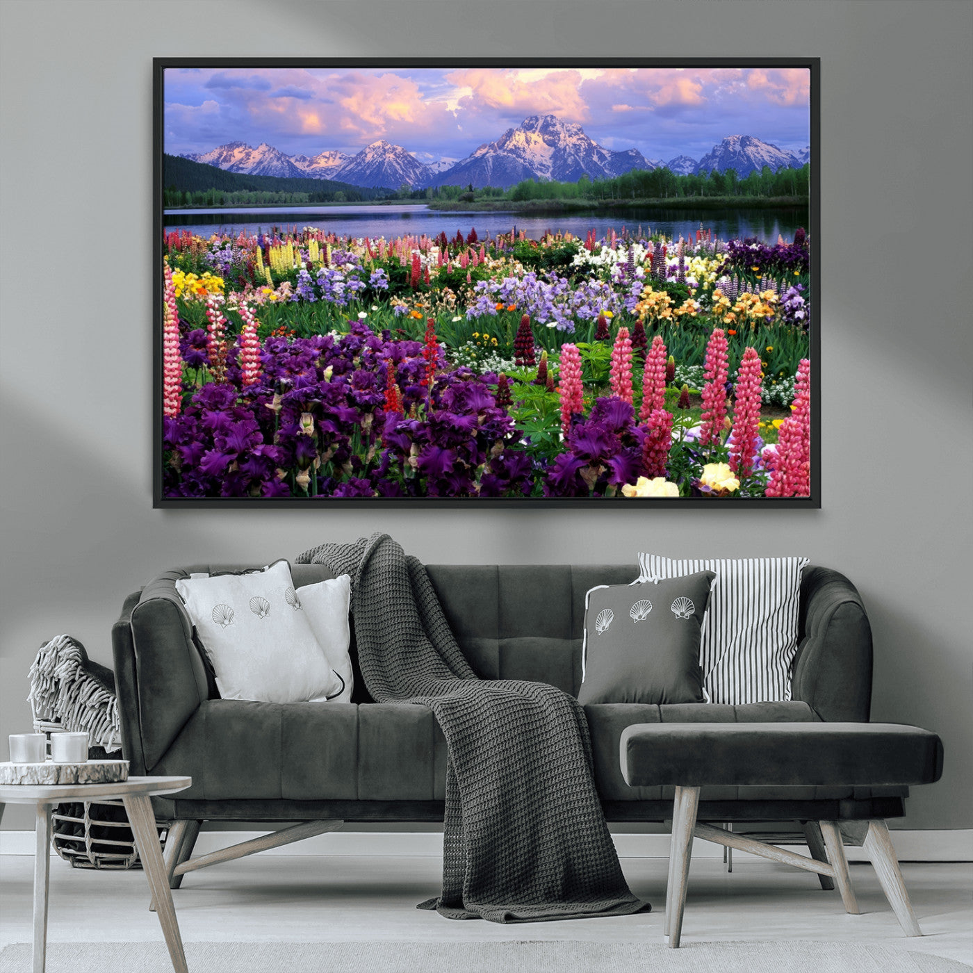 MGV-FC-36X24 - Vibrant Wildflower Garden and Mountain View Giclee Canvas Print | Floral Wall Art for Living Room