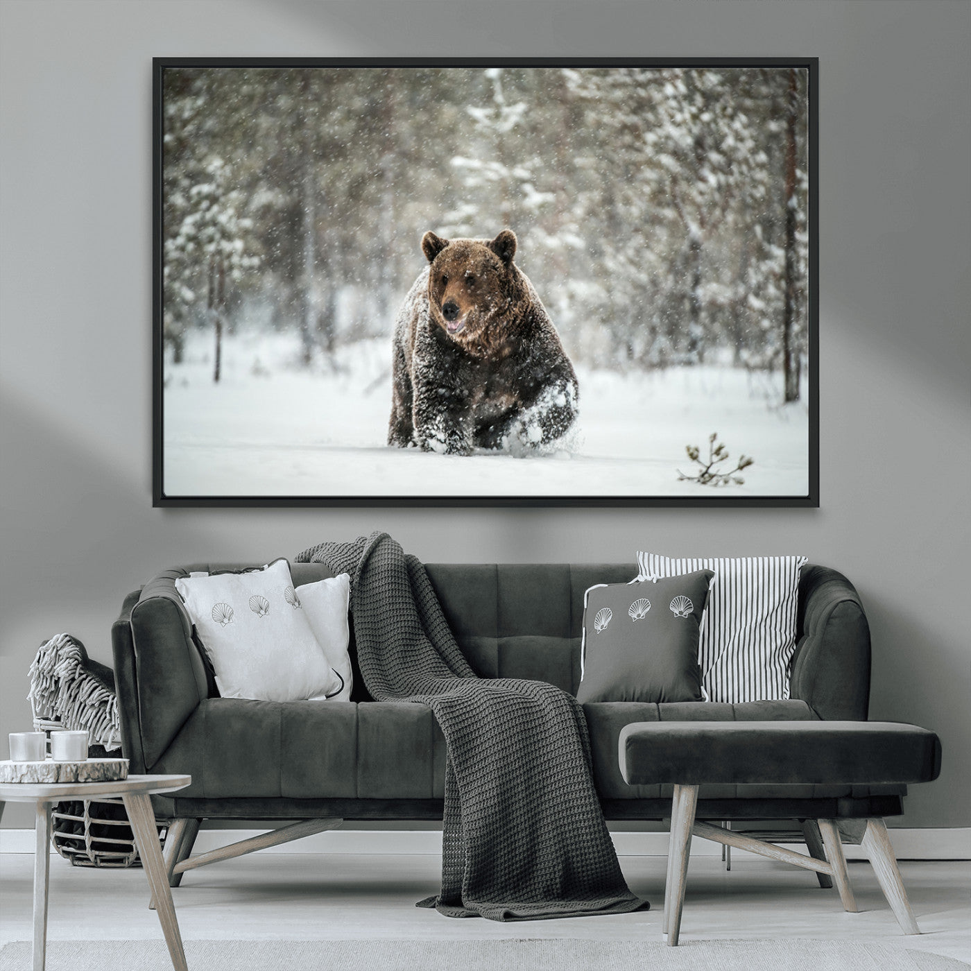 MGV-FC-36X24 - Wall Art Canvas Print – Grizzly Bear in Snowy Forest Powerful Presence Snowy Wilderness Wild Beauty