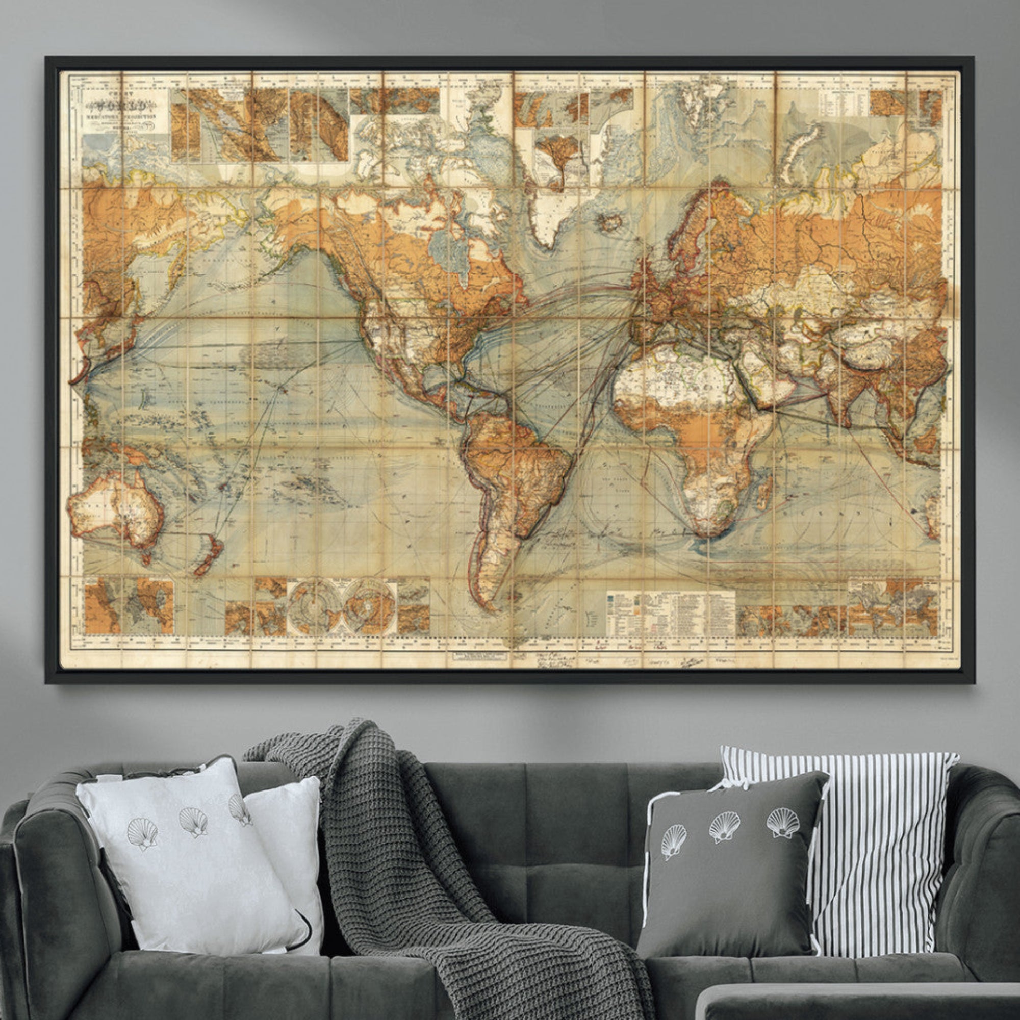 91338-MGV-CV-36X24-Push Pin World Map Canvas Print – Travel Tracker Wall Art for Couples, Perfect Anniversary Gift for Home or Office Decor