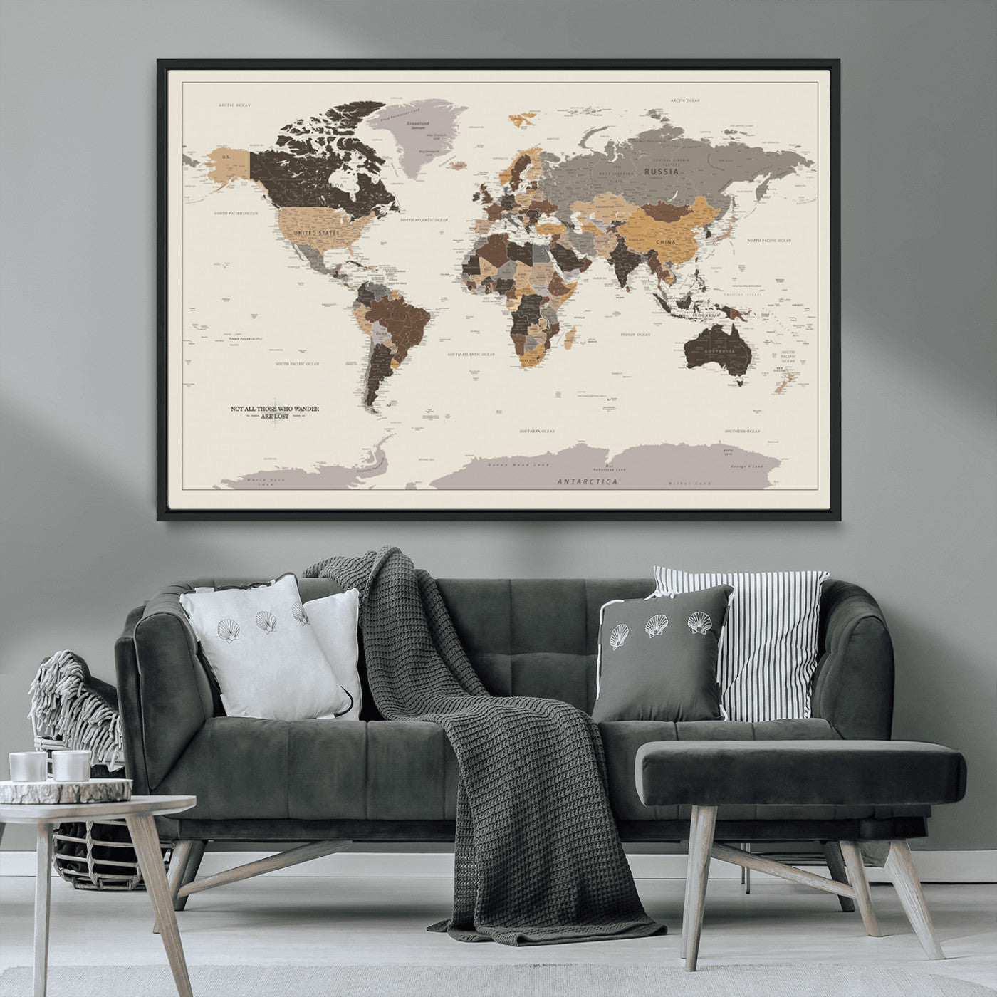 MGV-FC-36X24 - Push Pin World Map Canvas Print – Framed Wall Art for Couples to Track Their Travels – Anniversary