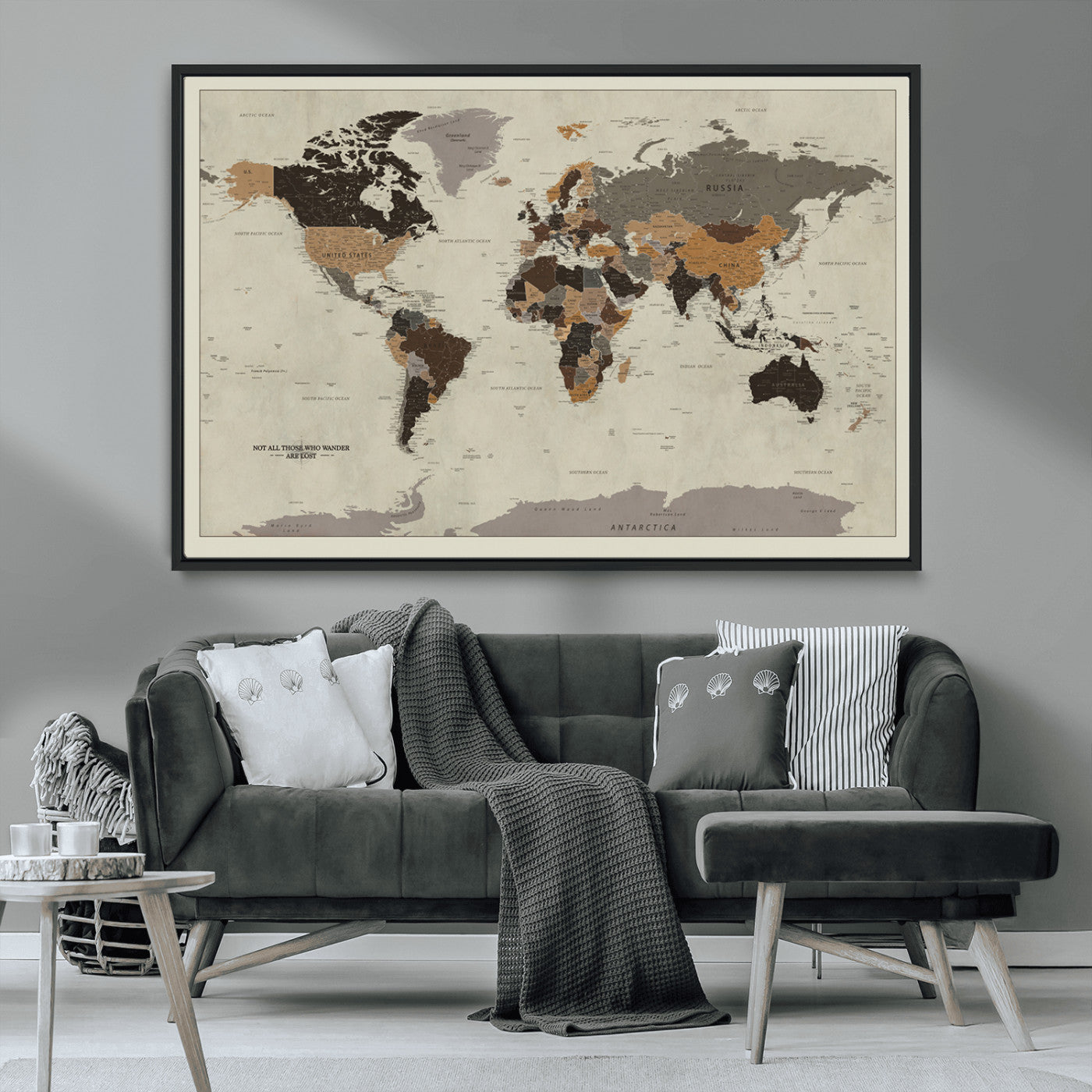 MGV-FC-36X24 - Push Pin World Map Canvas Print – Framed Wall Art for Couples to Track Their Travels – Anniversary