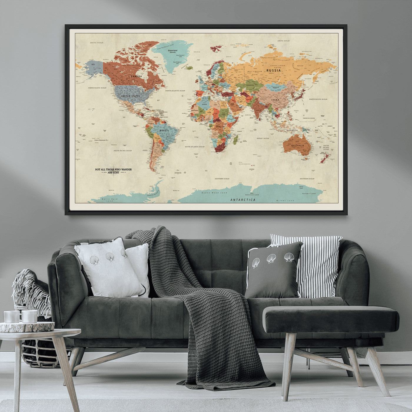 MGV-FC-36X24 - Push Pin World Map Canvas Print – Framed Wall Art for Couples to Track Their Travels – Anniversary