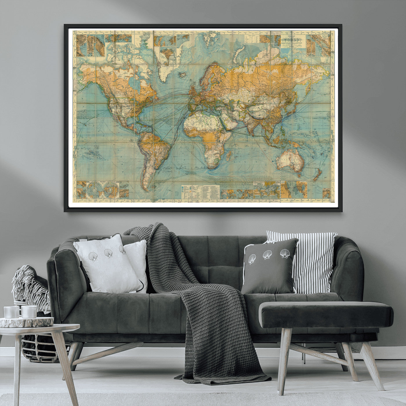 MGV-FC-36X24 - Push Pin World Map Canvas Print – Framed Wall Art for Couples to Track Their Travels – Anniversary
